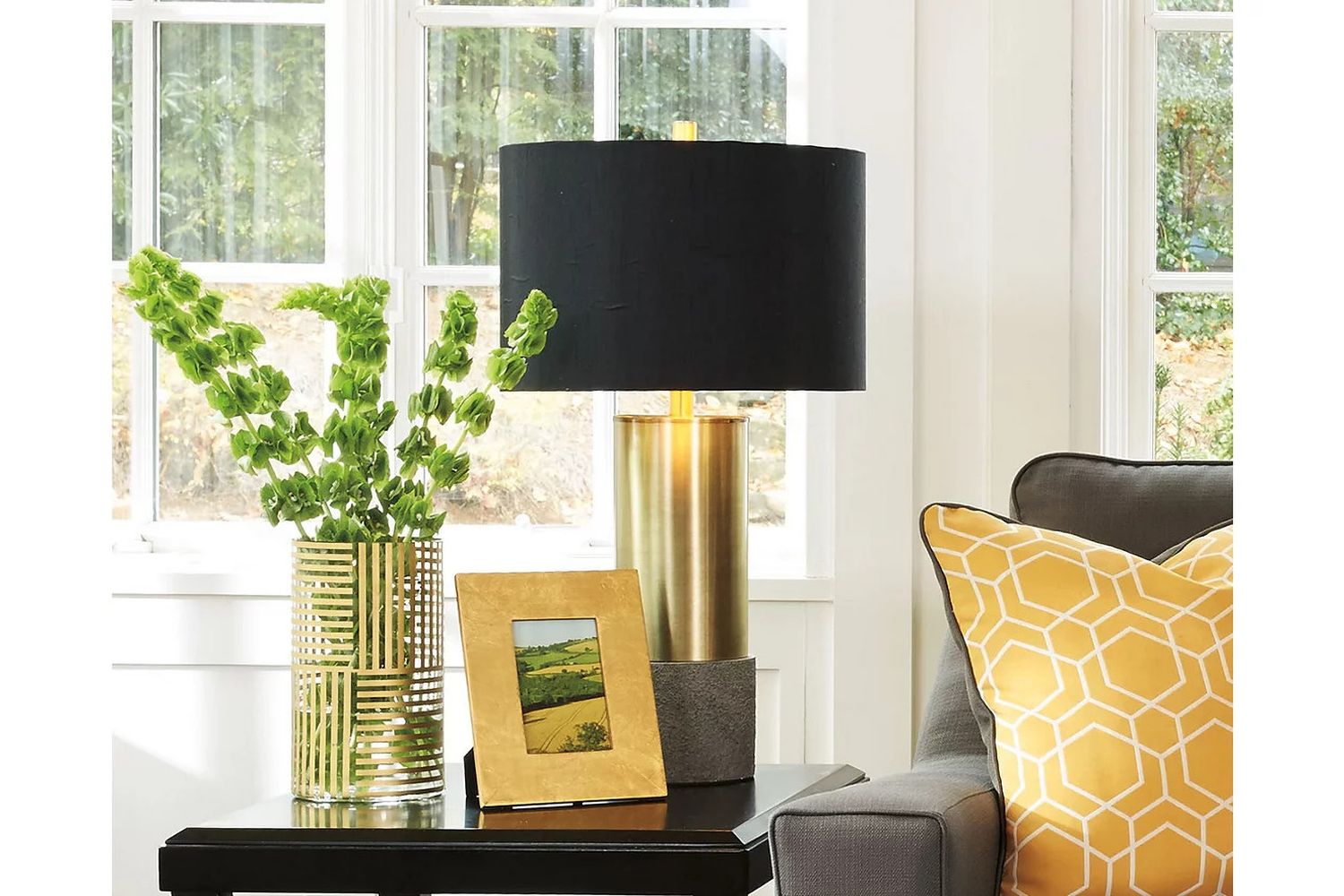 Jacek Gray and Brass Metal Table Lamp Set of 2 L243164
