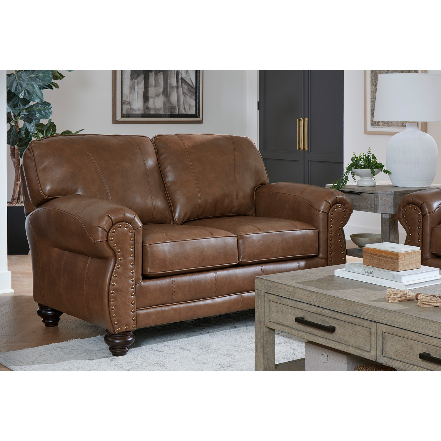 Noble - Leather Stationary Loveseat - Espresso - L64ELU L64ELU