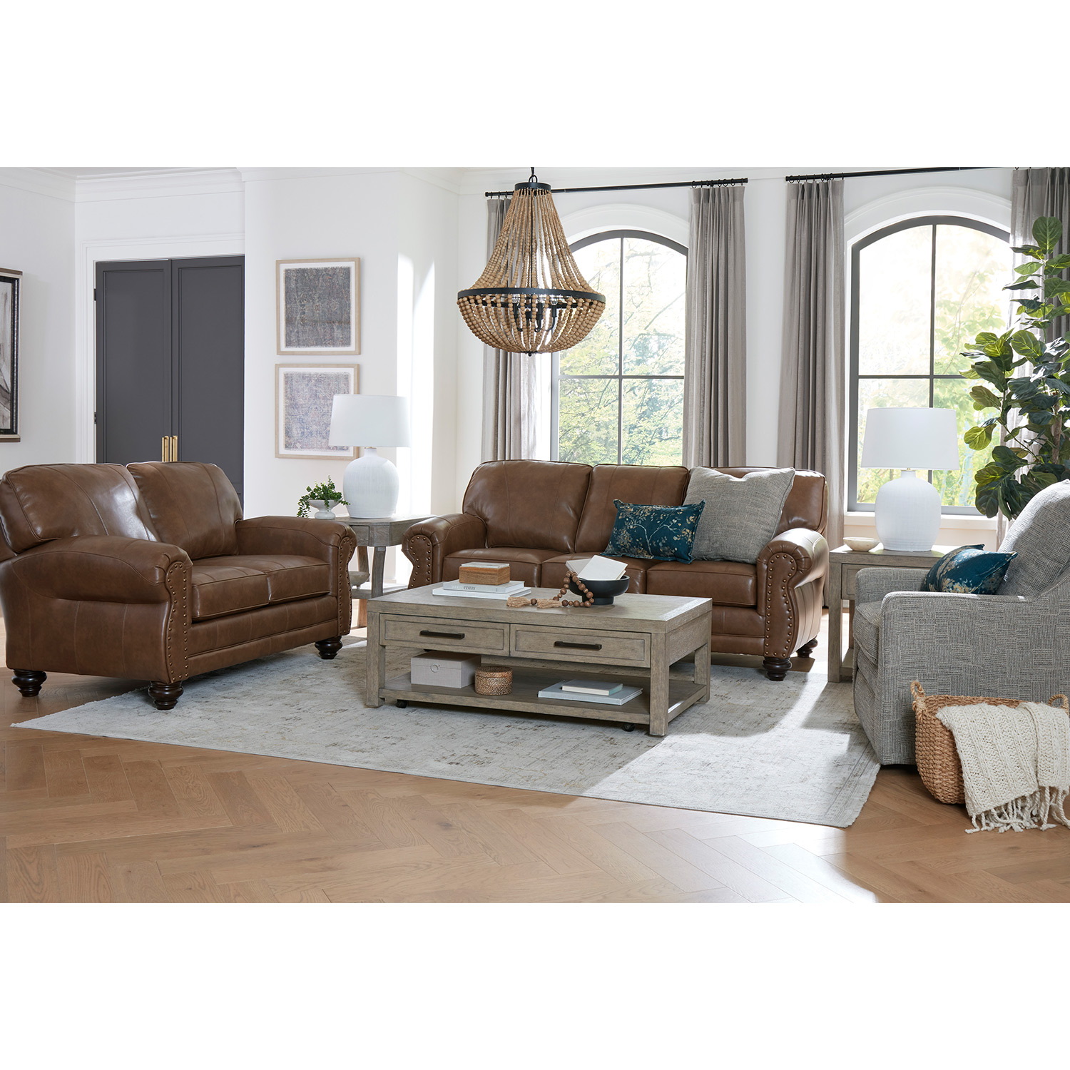 Noble - Leather Stationary Loveseat - Espresso - L64ELU L64ELU