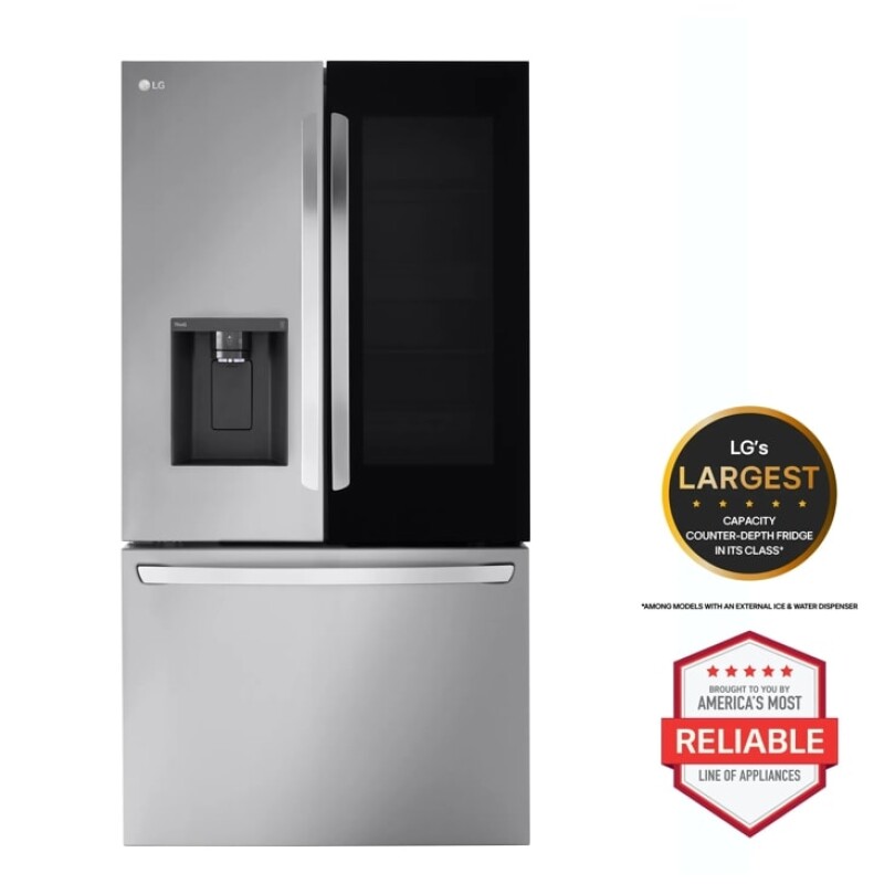 LG 26 cu. ft. Smart InstaView® Counter-Depth MAX™ French Door Refrigerator Print Proof Stainless Steel LRFOC2606S Picture 1