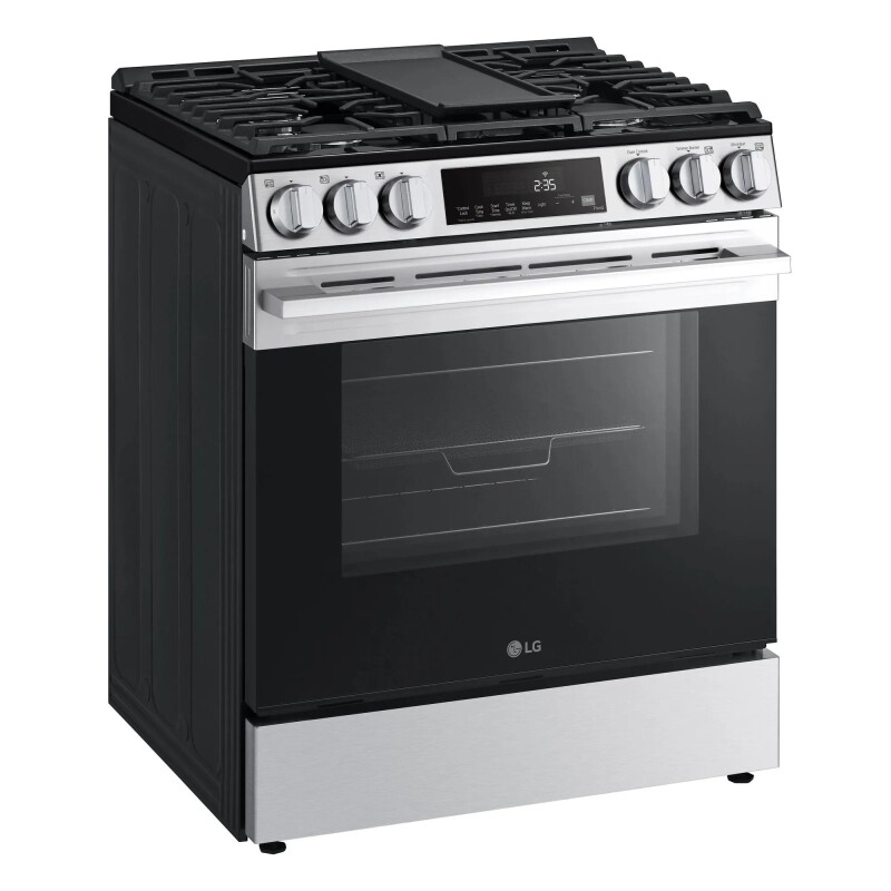 5.8 cu.ft. Smart Gas Single Oven Slide-in Range, Air Fry, Fan Convection, EasyClean®, Self Clean, ThinQ®, Printproof® Stainless Steel - New Handle view 2