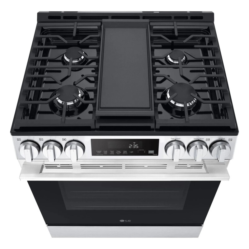 5.8 cu.ft. Smart Gas Single Oven Slide-in Range, Air Fry, Fan Convection, EasyClean®, Self Clean, ThinQ®, Printproof® Stainless Steel - New Handle view 4