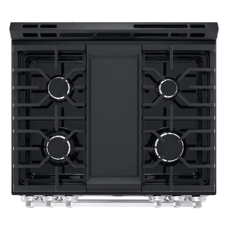 5.8 cu.ft. Smart Gas Single Oven Slide-in Range, Air Fry, Fan Convection, EasyClean®, Self Clean, ThinQ®, Printproof® Stainless Steel - New Handle view 5