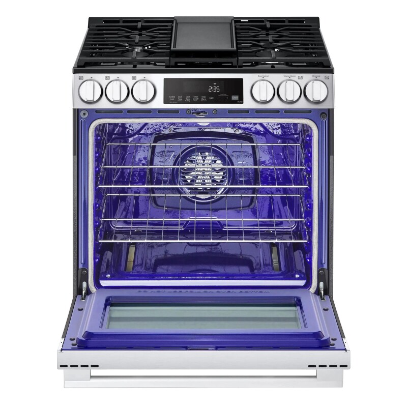 5.8 cu.ft. Smart Gas Single Oven Slide-in Range, Air Fry, Fan Convection, EasyClean®, Self Clean, ThinQ®, Printproof® Stainless Steel - New Handle view 6