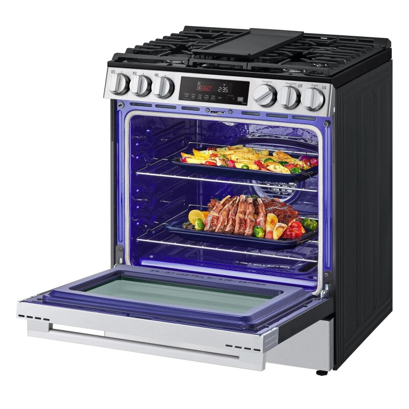 5.8 cu.ft. Smart Gas Single Oven Slide-in Range, Air Fry, Fan Convection, EasyClean®, Self Clean, ThinQ®, Printproof® Stainless Steel - New Handle view 8