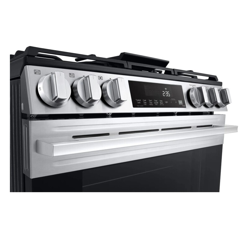 5.8 cu.ft. Smart Gas Single Oven Slide-in Range, Air Fry, Fan Convection, EasyClean®, Self Clean, ThinQ®, Printproof® Stainless Steel - New Handle view 10