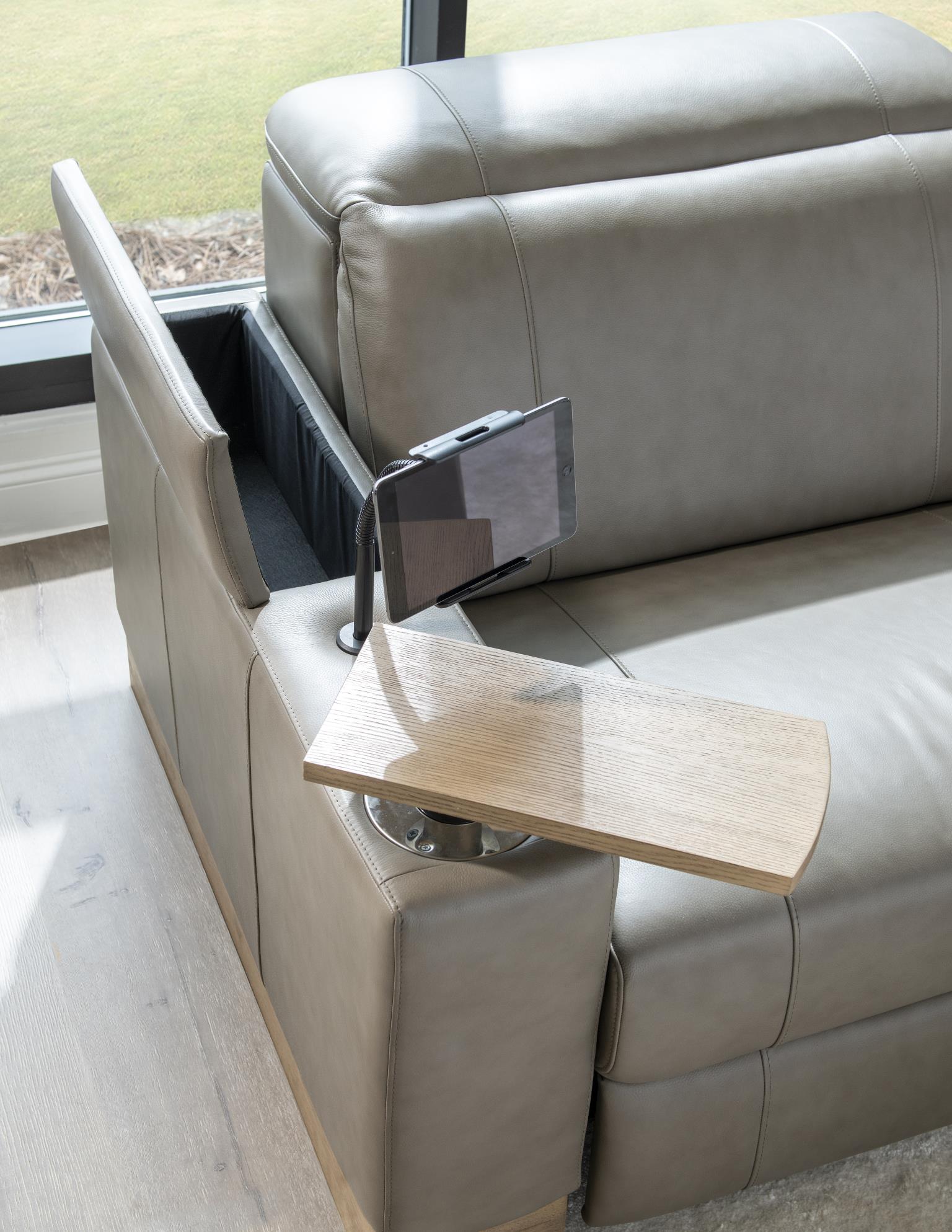 LU340 Luna Verona Fossil UP Laf P2 Swivel Tray Arm, Wood Base, Storage Arm, Power Grommet, And One 20 In Pillow LU340LR23000
