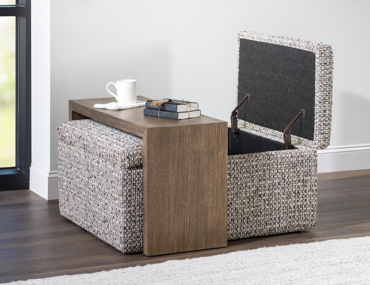 LU310 Solana Positano Clay Cobblestone UP Squarestorgae Ottoman W Wood Top LU840QOW2035