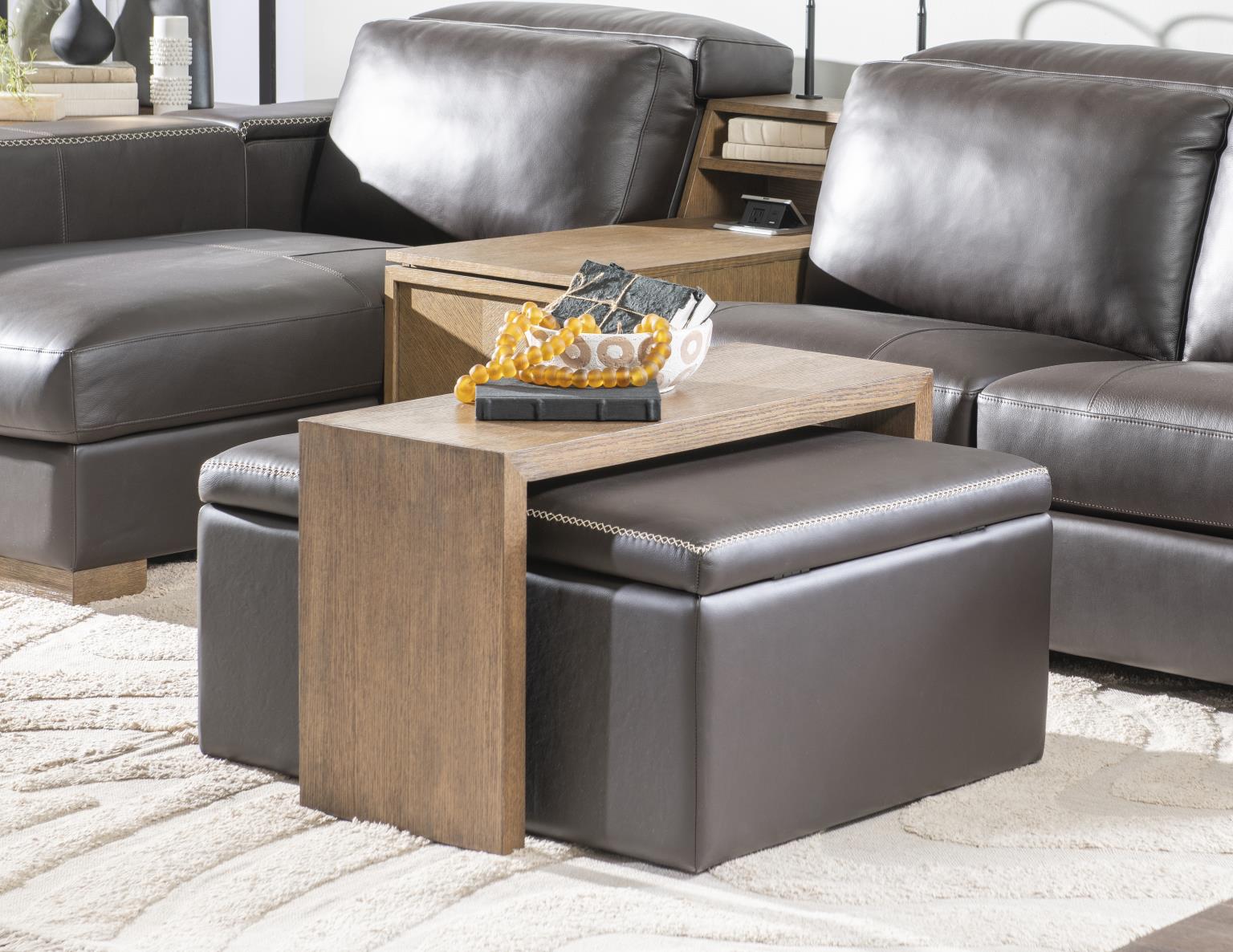 LU400 Sierra Verona Coffee UP Square Storage Ottoman With Wood Top Overlay LU842QOW2000