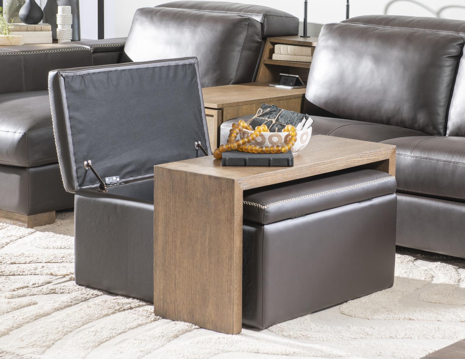 LU400 Sierra Verona Coffee UP Square Storage Ottoman With Wood Top Overlay LU842QOW2000