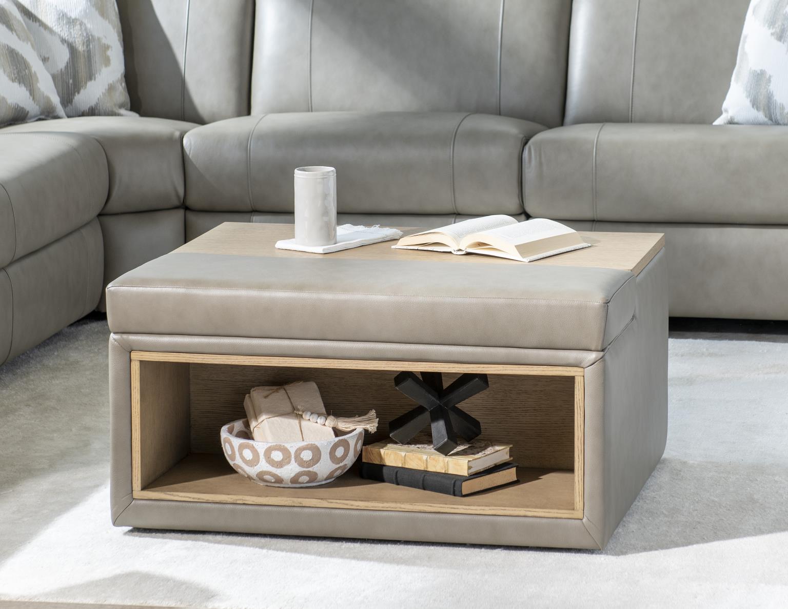 LU340 Luna Verona Fossil UP Ottoman With Pop Up Tray LU845LOT3000