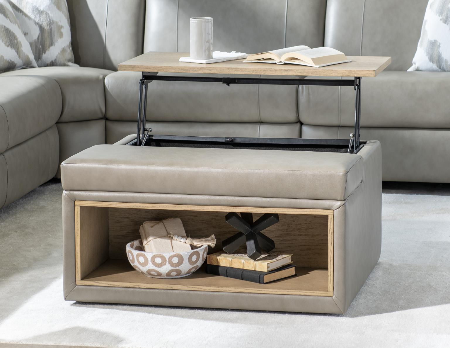 LU340 Luna Verona Fossil UP Ottoman With Pop Up Tray LU845LOT3000