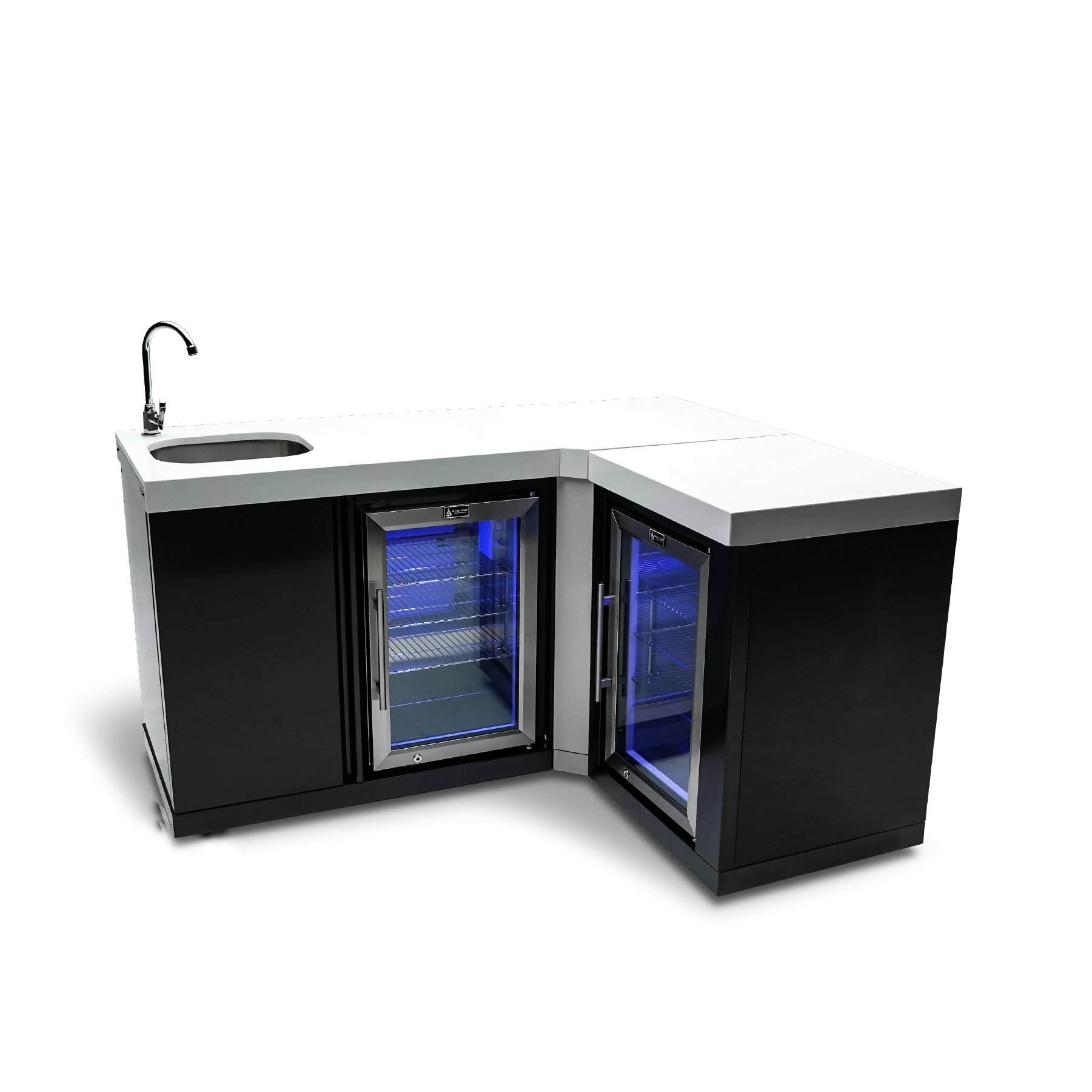 Black Stainless Steel Beverage Center With 90-degree Corner And Fridge Cabinet MABEVBSS90FC