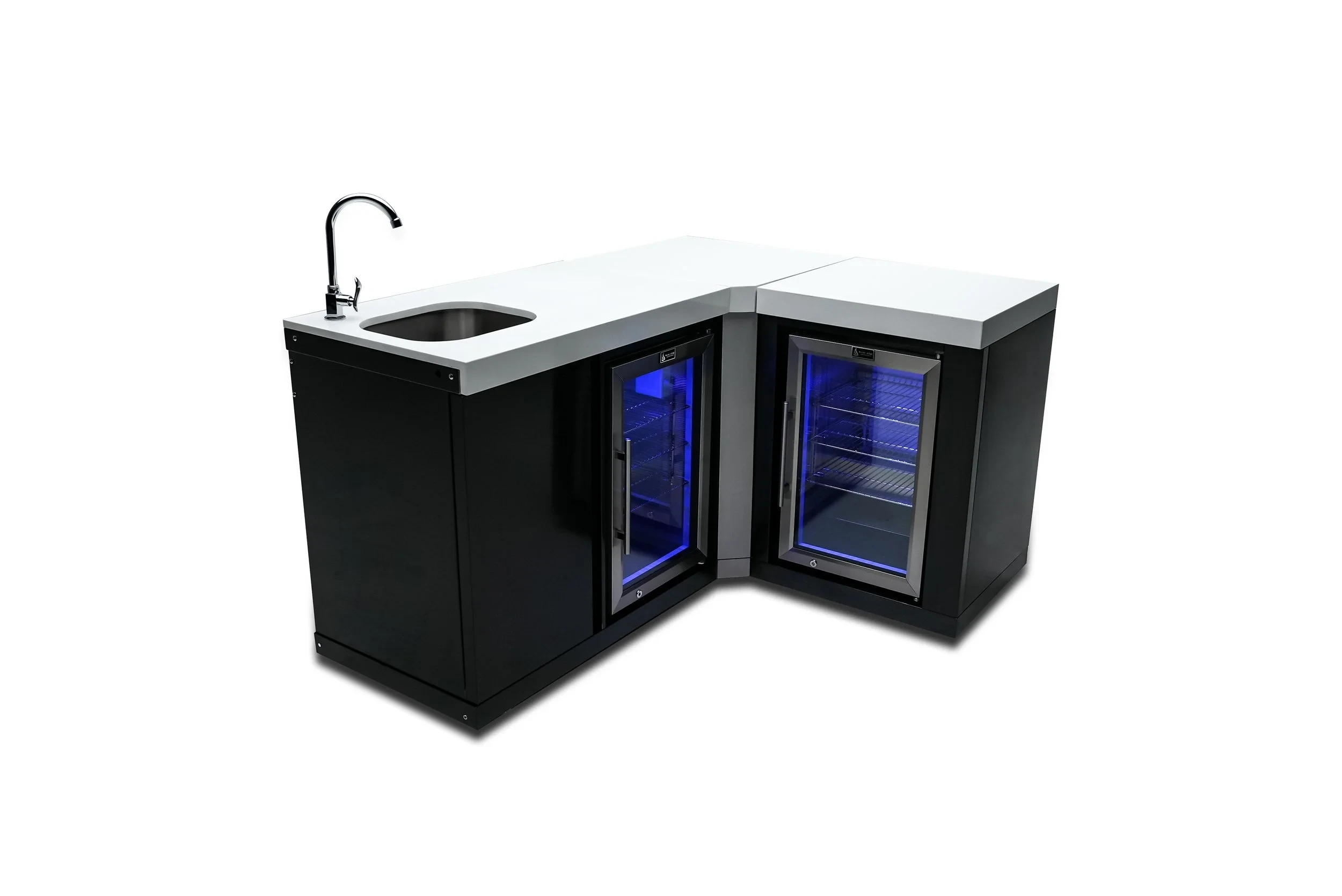 Black Stainless Steel Beverage Center With 90-degree Corner And Fridge Cabinet MABEVBSS90FC