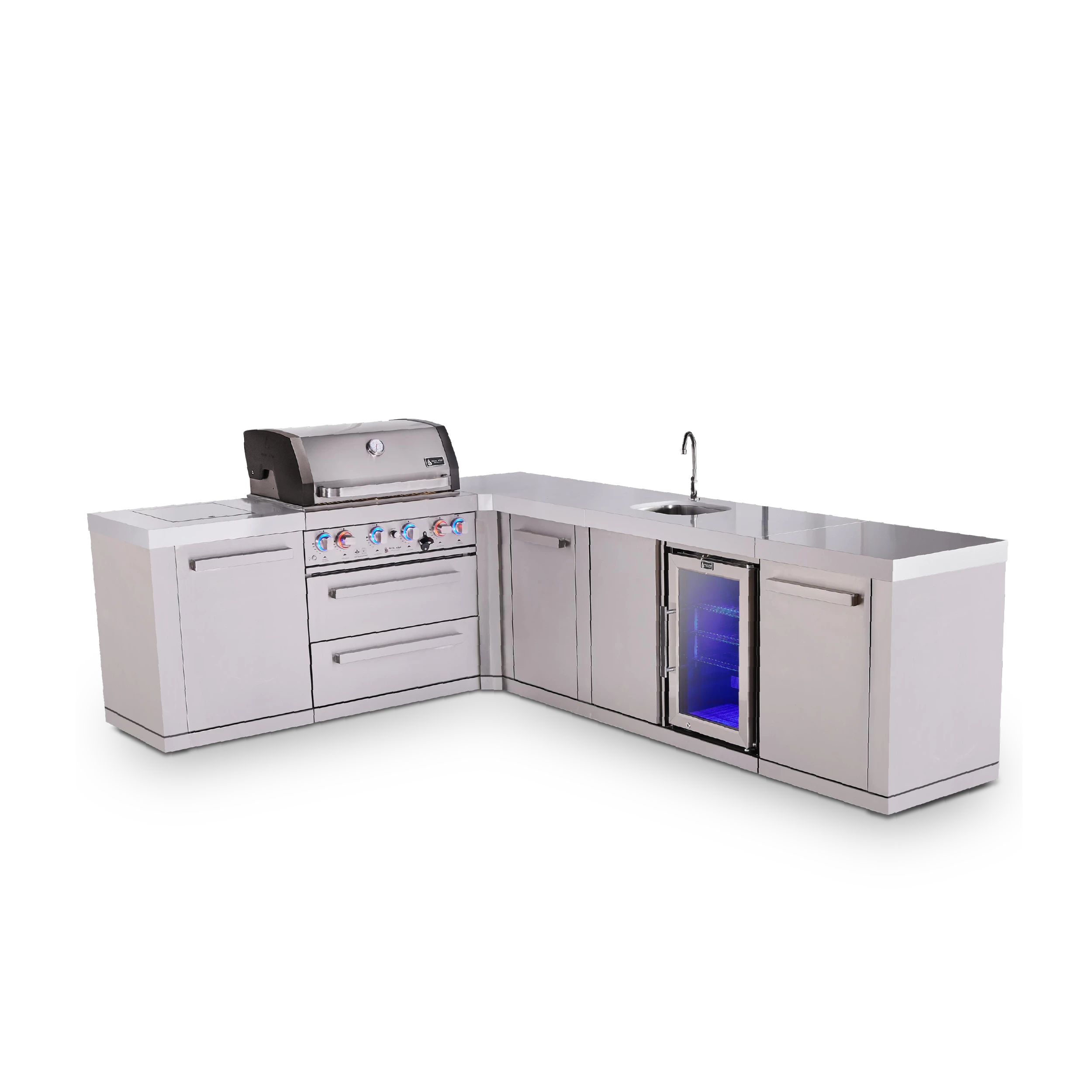 4-burner L-shaped Outdoor Kitchen Island With 90-degree Beverage Center And Extra Storage Cabinet MAI40090BEVXL