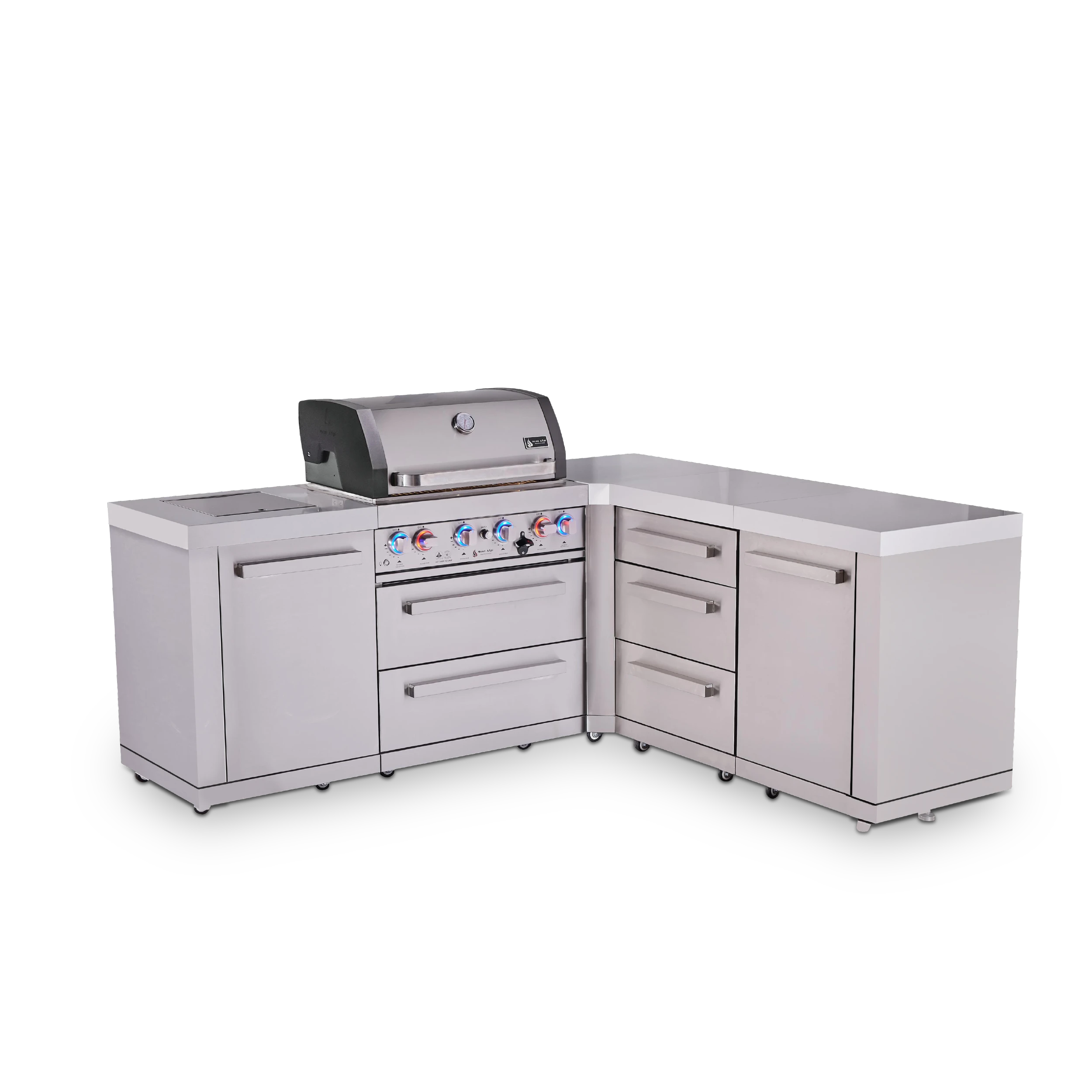 4-burner L-shaped Outdoor Kitchen Island With 90-degree Corner And Extra Drawer Slides Cabinet MAI40090DR