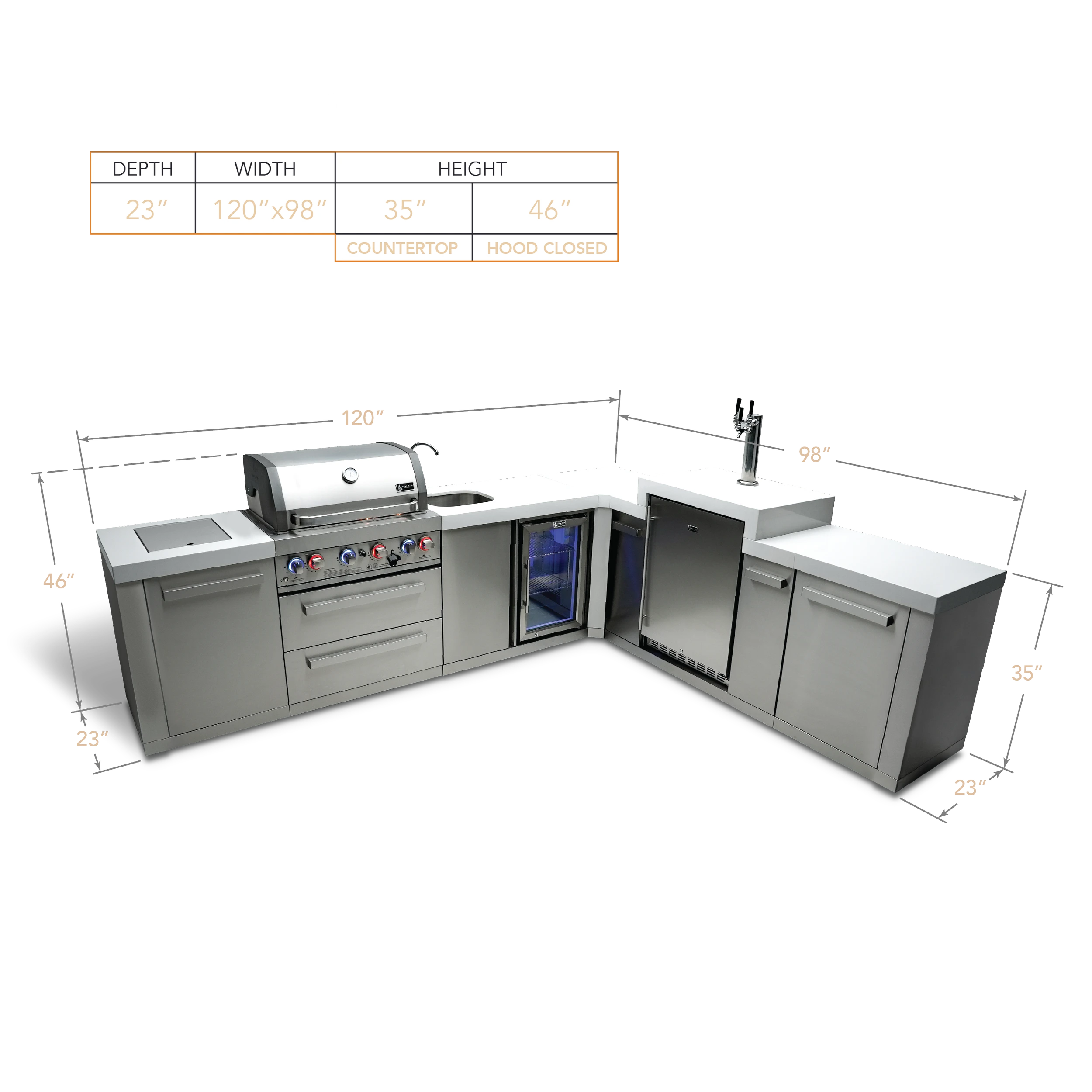 4-burner Original Series Island With 90-degree Corner, Kegerator & Beverage Center MAI40090KEGBEV
