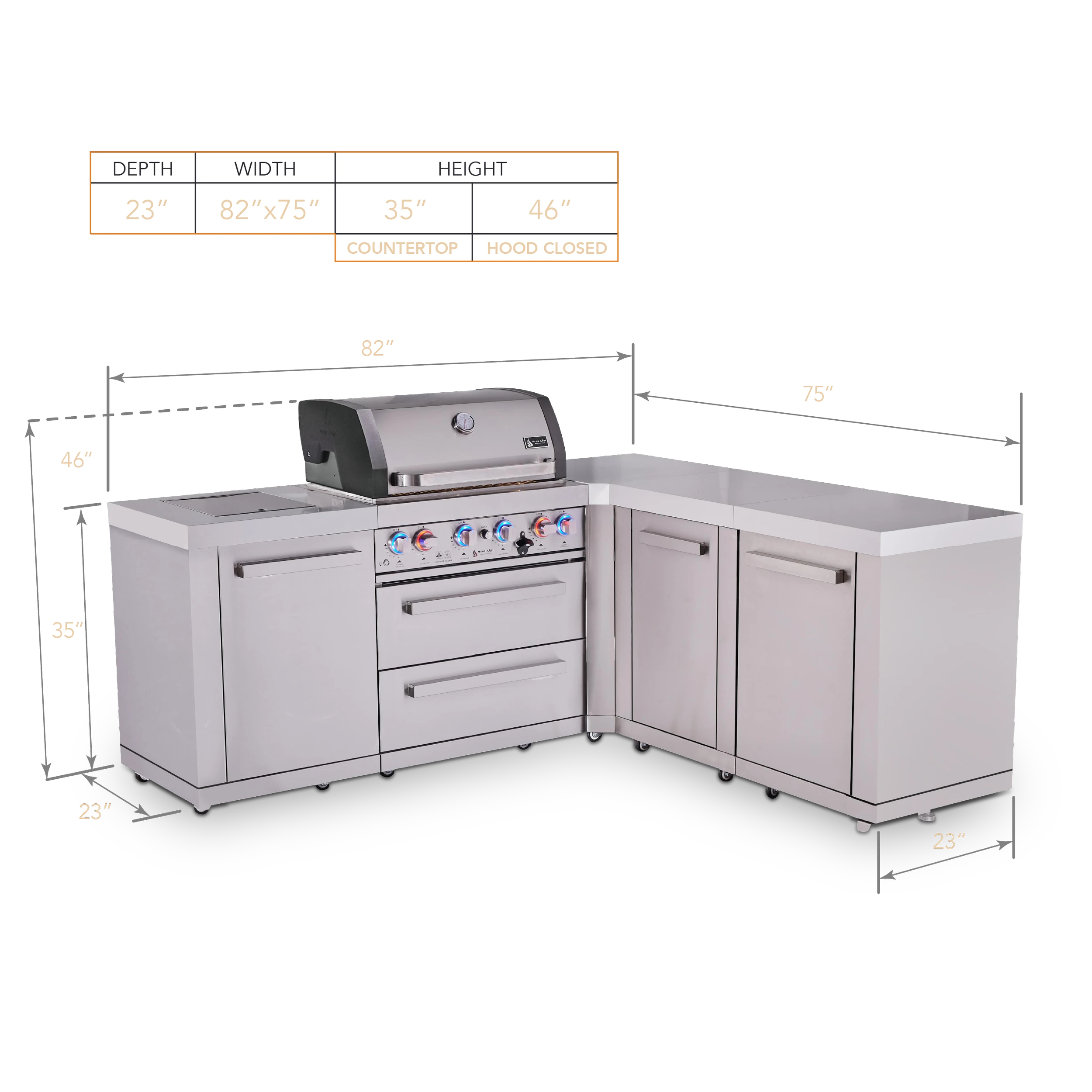 4-burner L-shaped Outdoor Kitchen Island With 90-degree Corner And Extra Storage Cabinet MAI40090XL