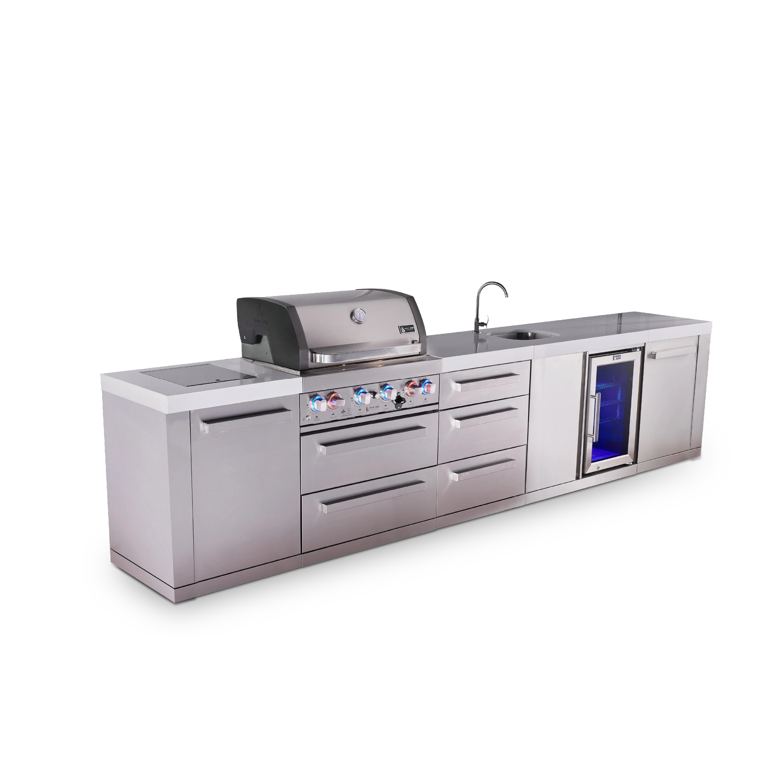 4-burner Outdoor Kitchen Island With Beverage Center And Extra Drawer Slides Cabinet MAI400BEVDR