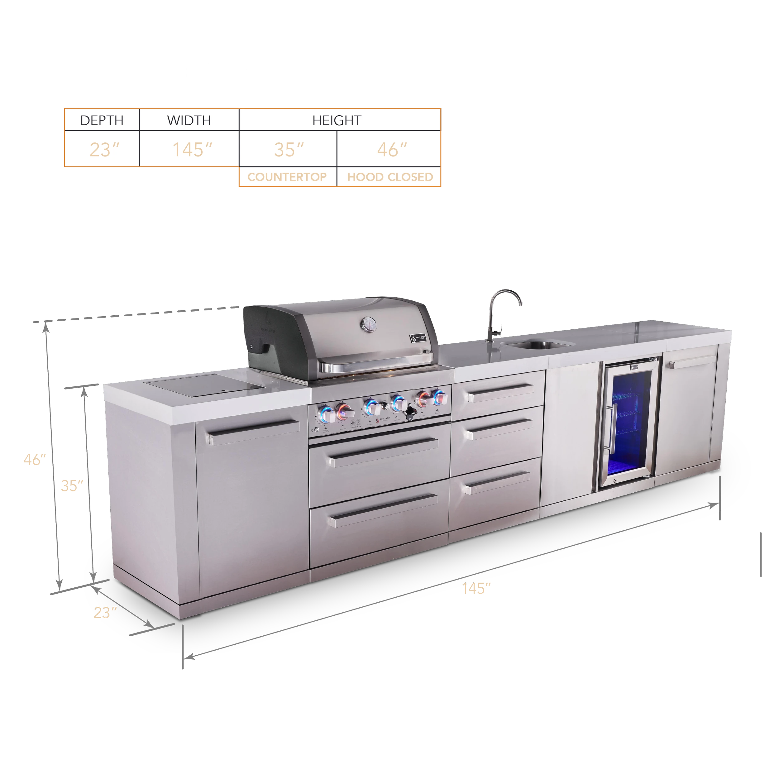 4-burner Outdoor Kitchen Island With Beverage Center And Extra Drawer Slides Cabinet MAI400BEVDR