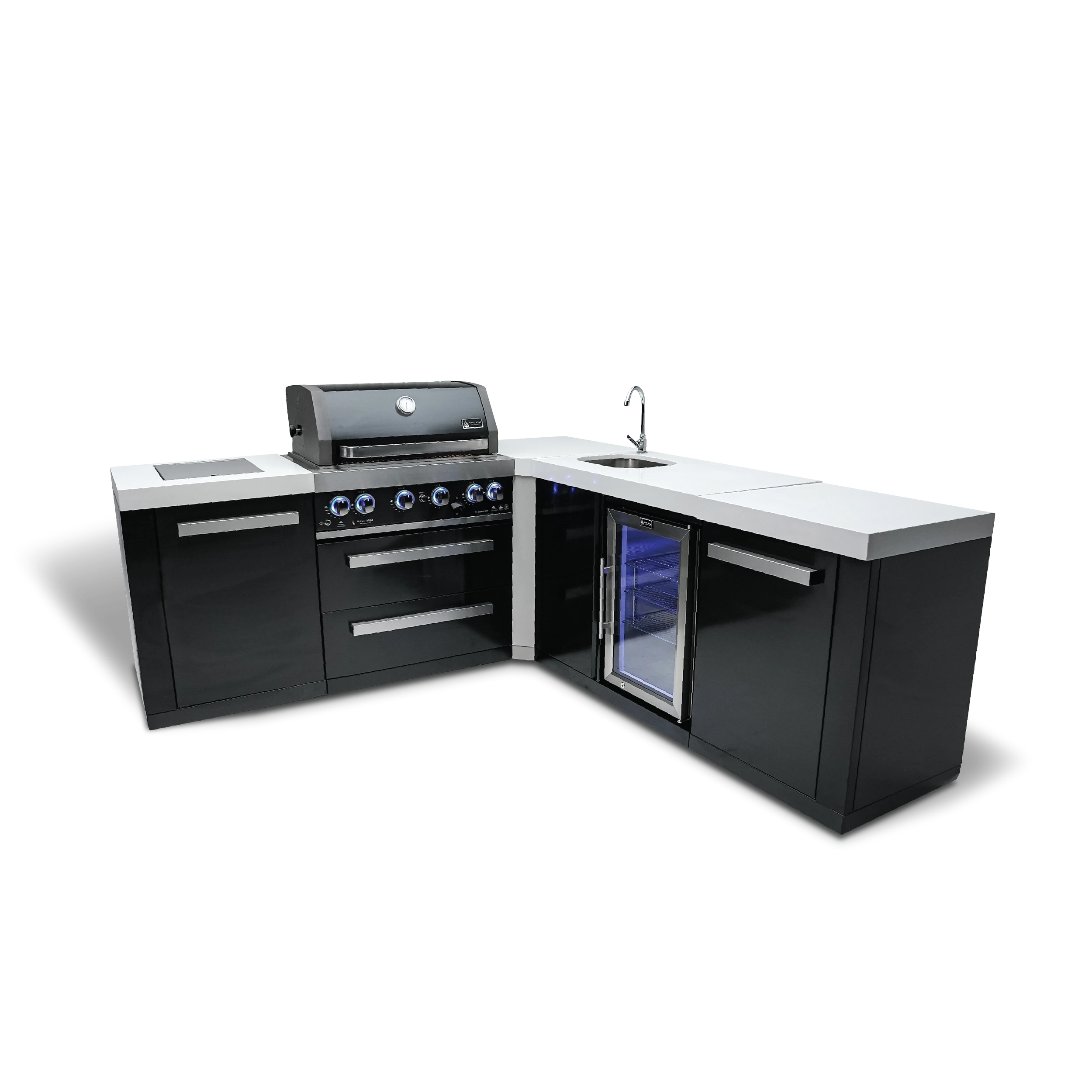4-burner Black Stainless Steel Island With 90-degree Corner & Beverage Center MAI400BSS90BEV