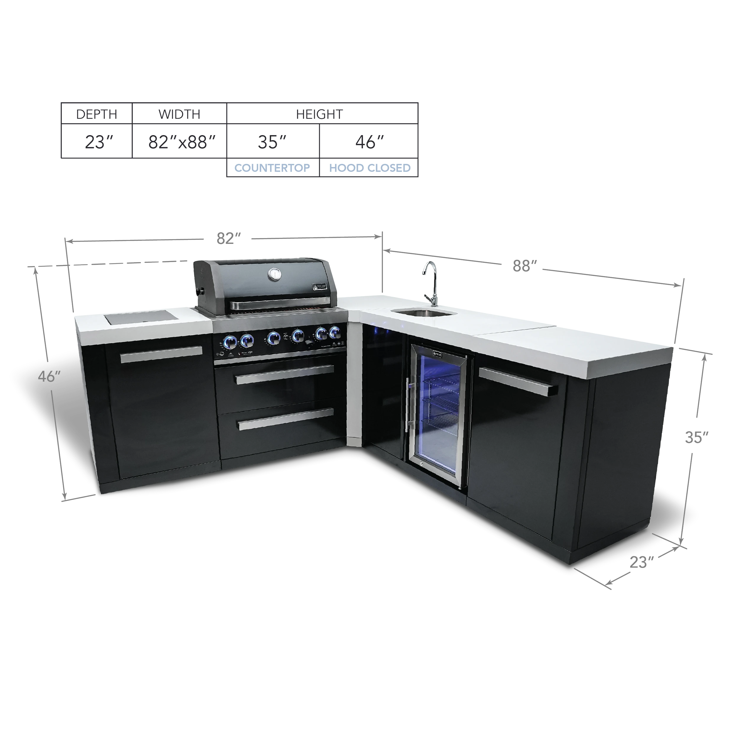 4-burner Black Stainless Steel Island With 90-degree Corner & Beverage Center MAI400BSS90BEV