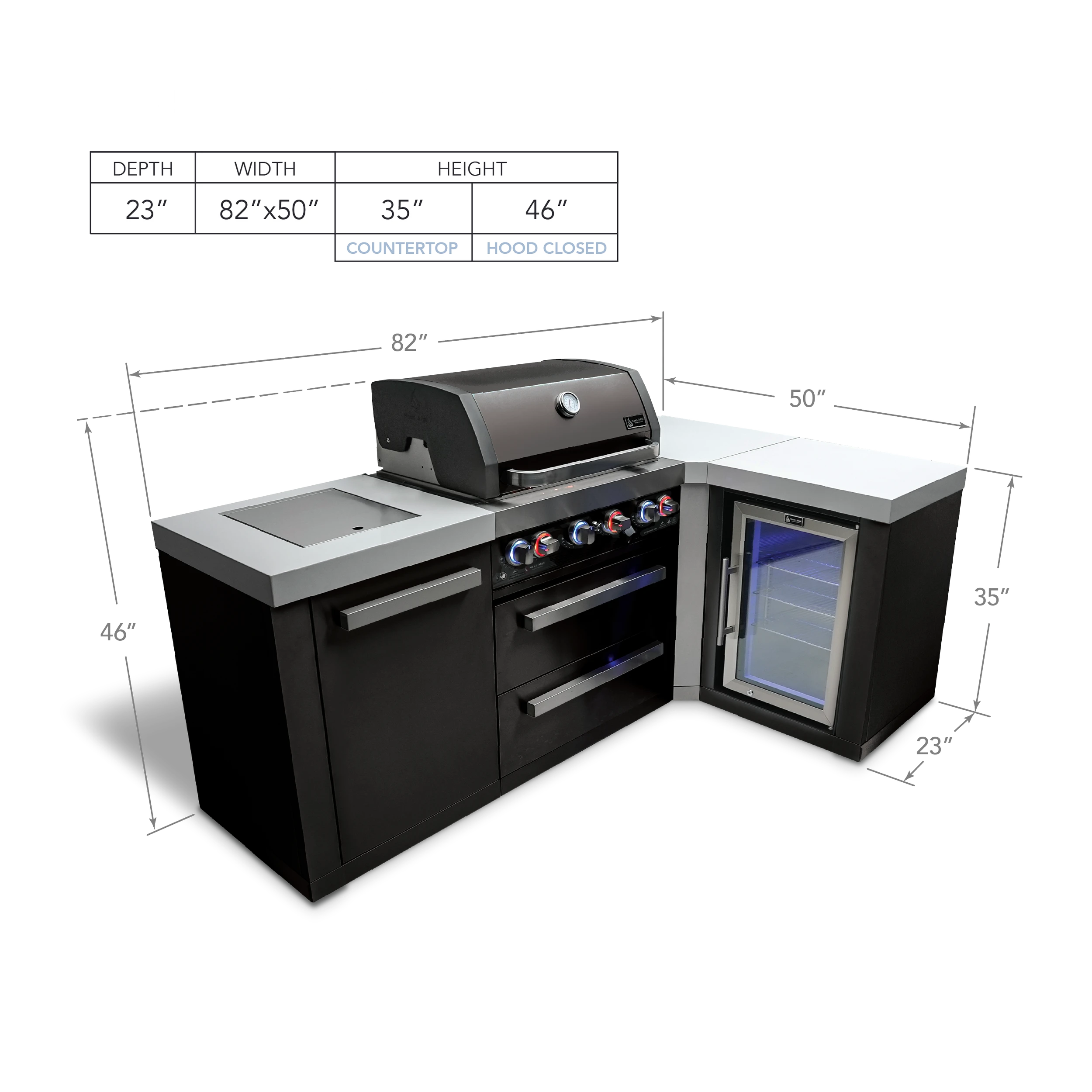 4-burner Black Stainless Steel Island With 90-degree Corner And Fridge Cabinet MAI400BSS90FC
