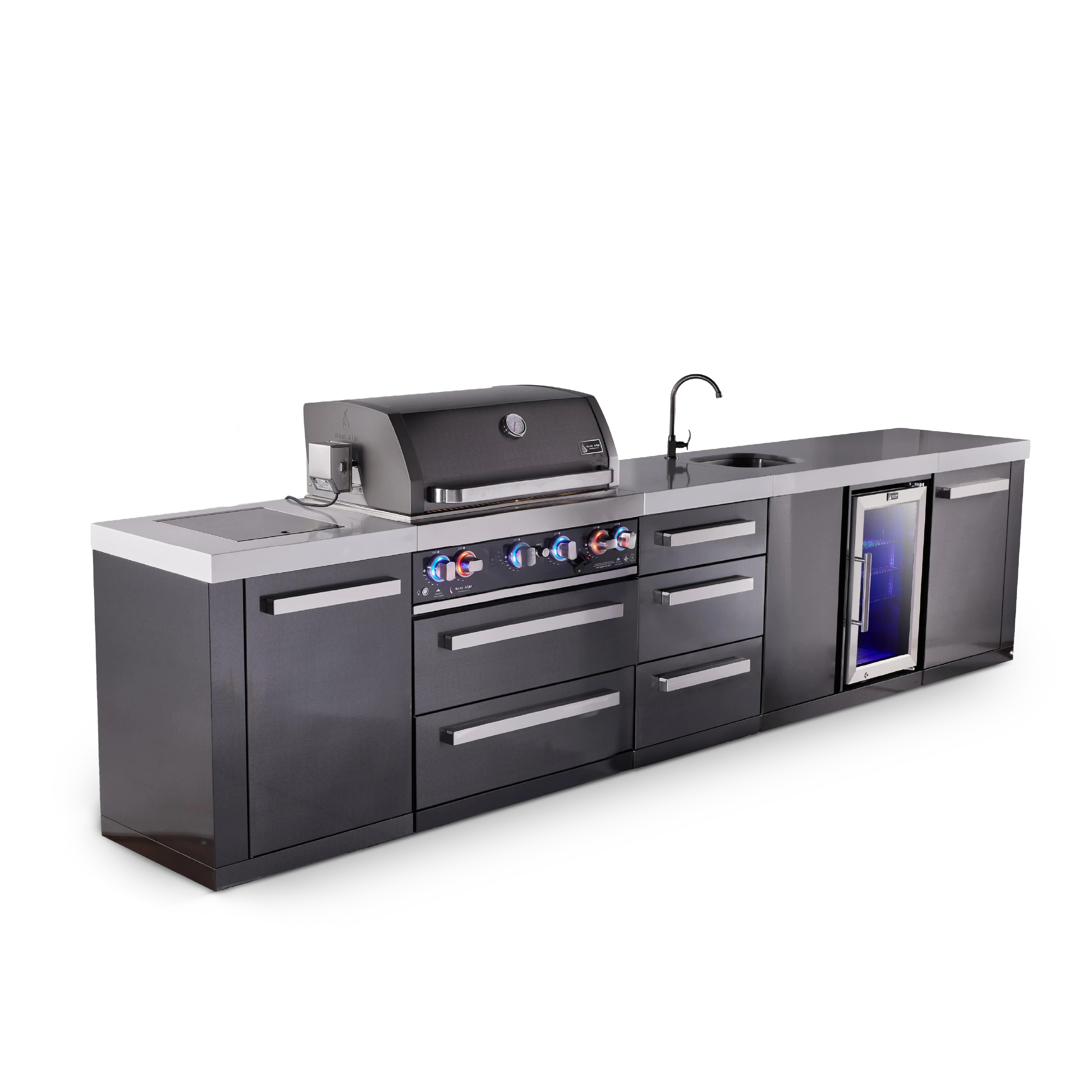 4-burner Black Series Outdoor Kitchen Island With Beverage Center And Xl Extra Drawer Slides Cabinet MAI400BSSBEVDR