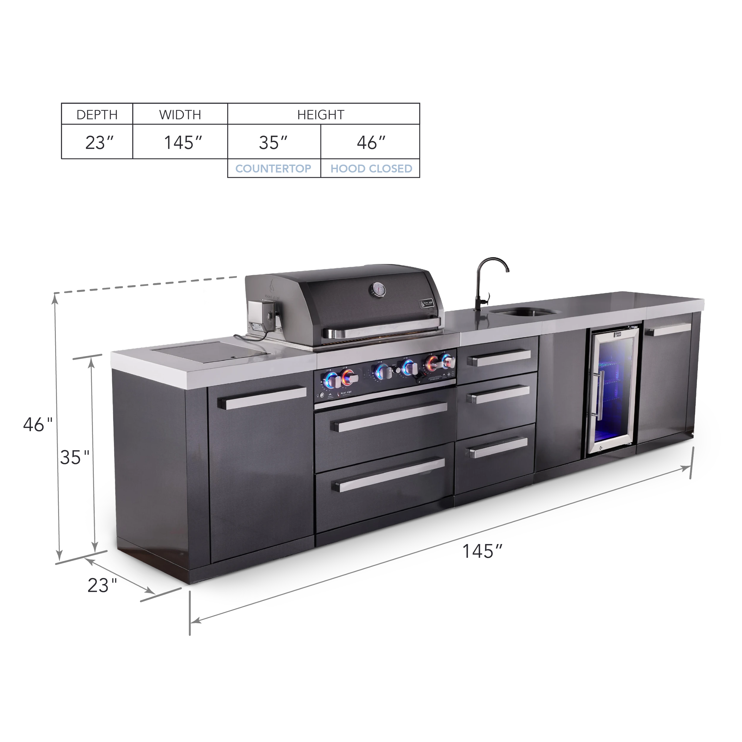 4-burner Black Series Outdoor Kitchen Island With Beverage Center And Xl Extra Drawer Slides Cabinet MAI400BSSBEVDR