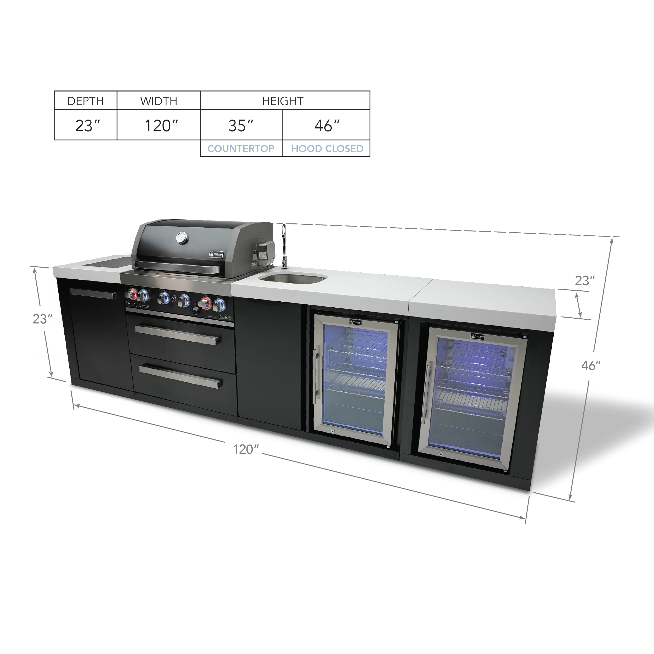 4-burner Black Stainless Steel Island With Beverage Center And Fridge Cabinet MAI400BSSBEVFC
