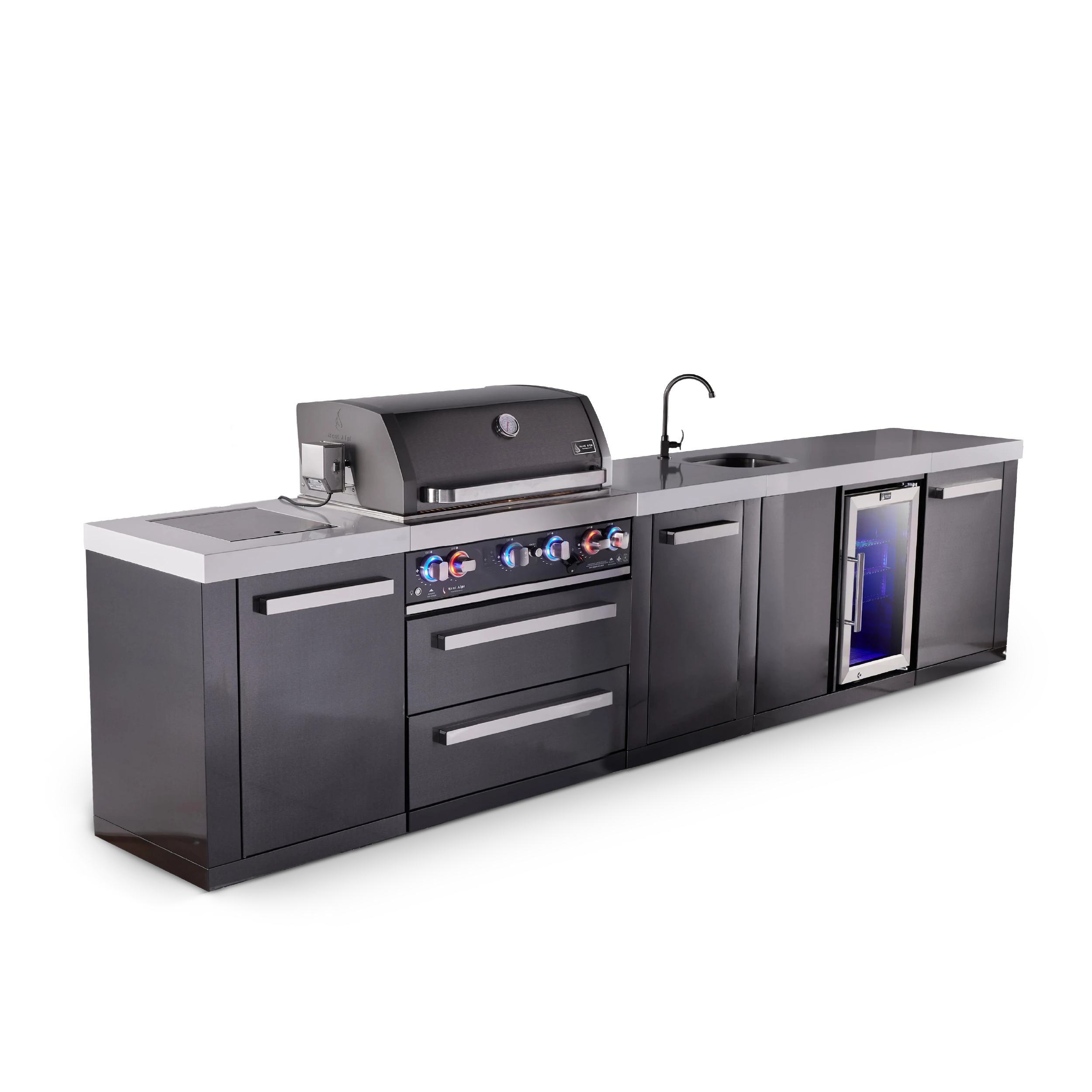 4-burner Black Series Outdoor Kitchen Island With Beverage Center And Xl Extra Storage Cabinet MAI400BSSBEVXL
