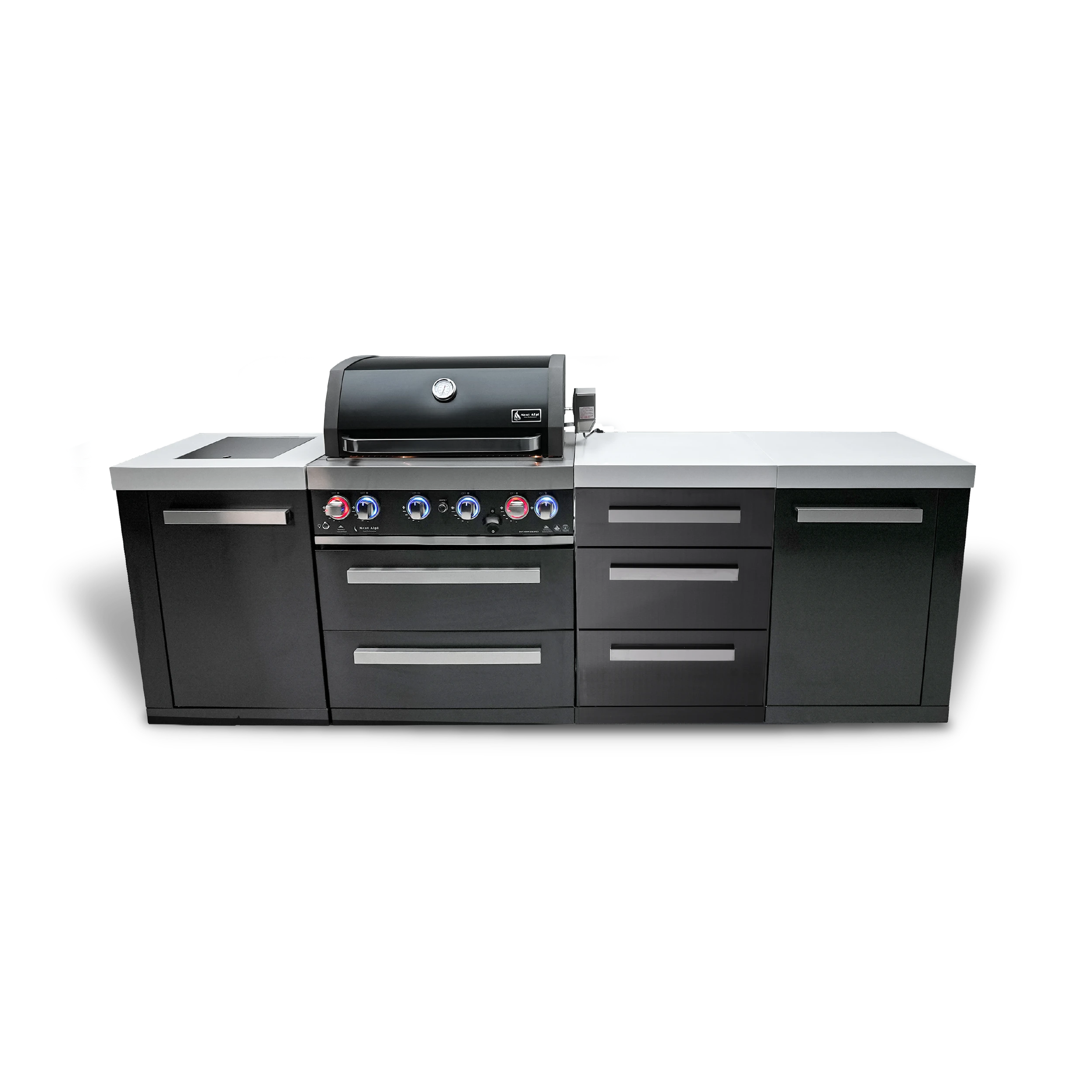 4-burner Black Series Outdoor Kitchen Island With Xl Extra Drawer Slides Cabinet MAI400BSSDR