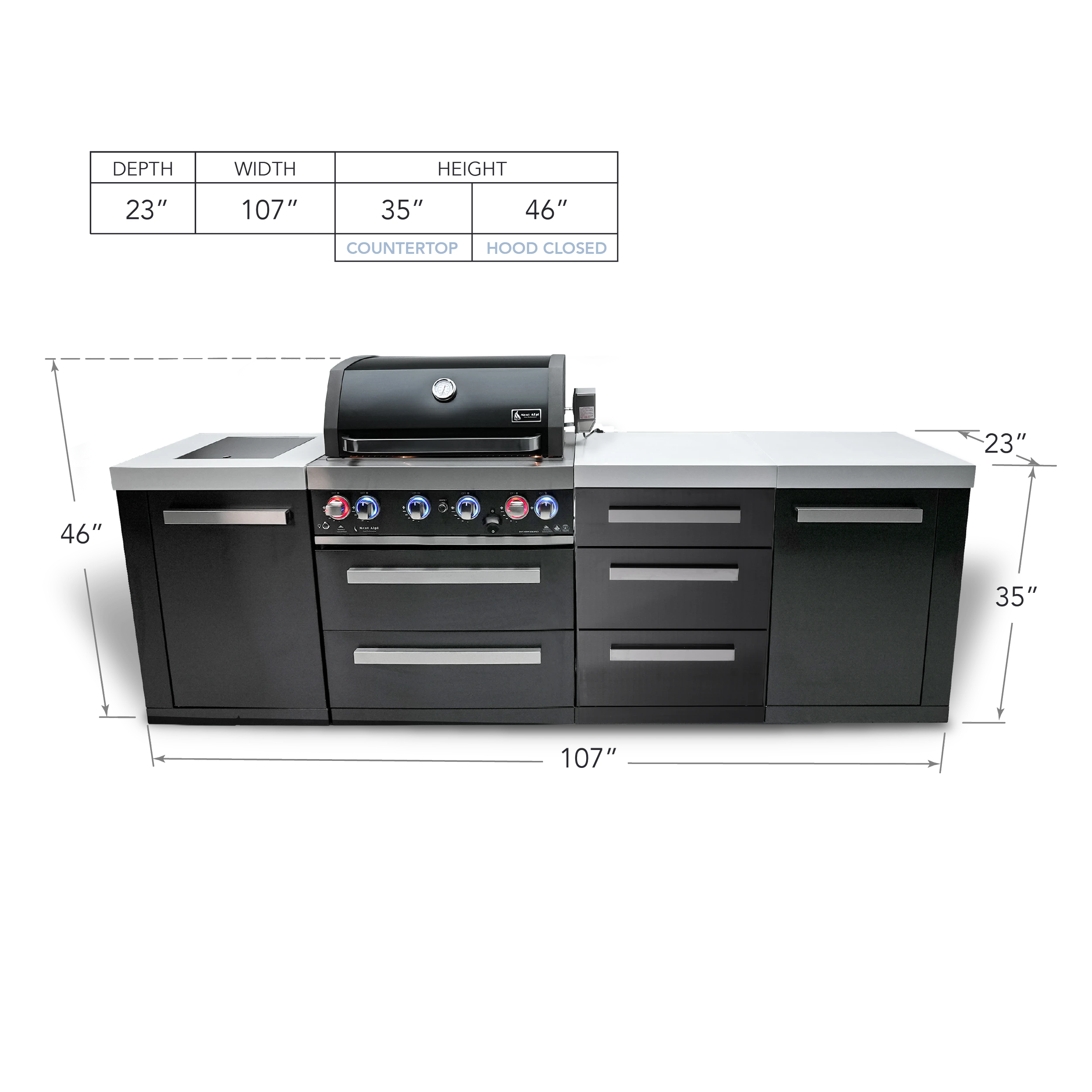 4-burner Black Series Outdoor Kitchen Island With Xl Extra Drawer Slides Cabinet MAI400BSSDR