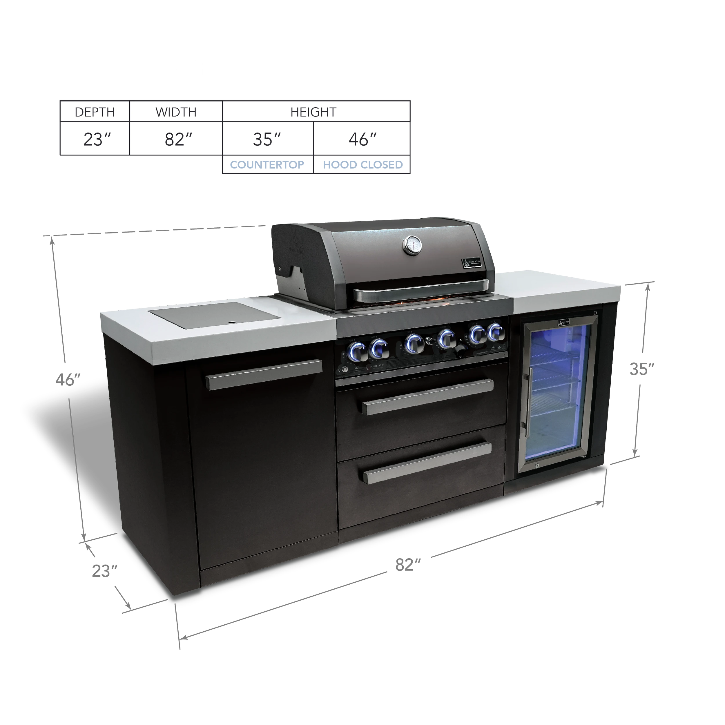 4-burner Black Stainless Steel Island With Fridge Cabinet MAI400BSSFC