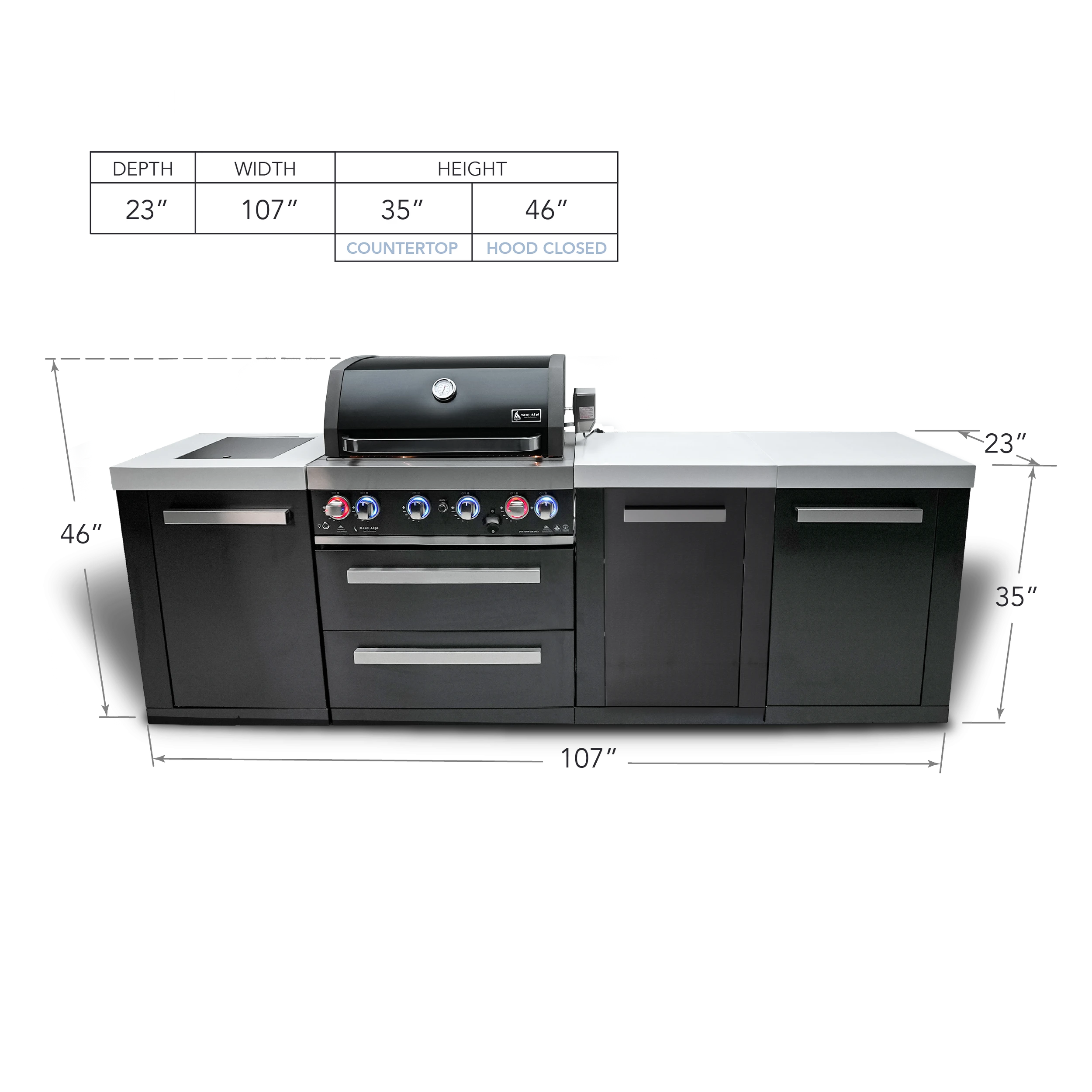 4-burner Black Series Outdoor Kitchen Island With Xl Extra Storage Cabinet MAI400BSSXL