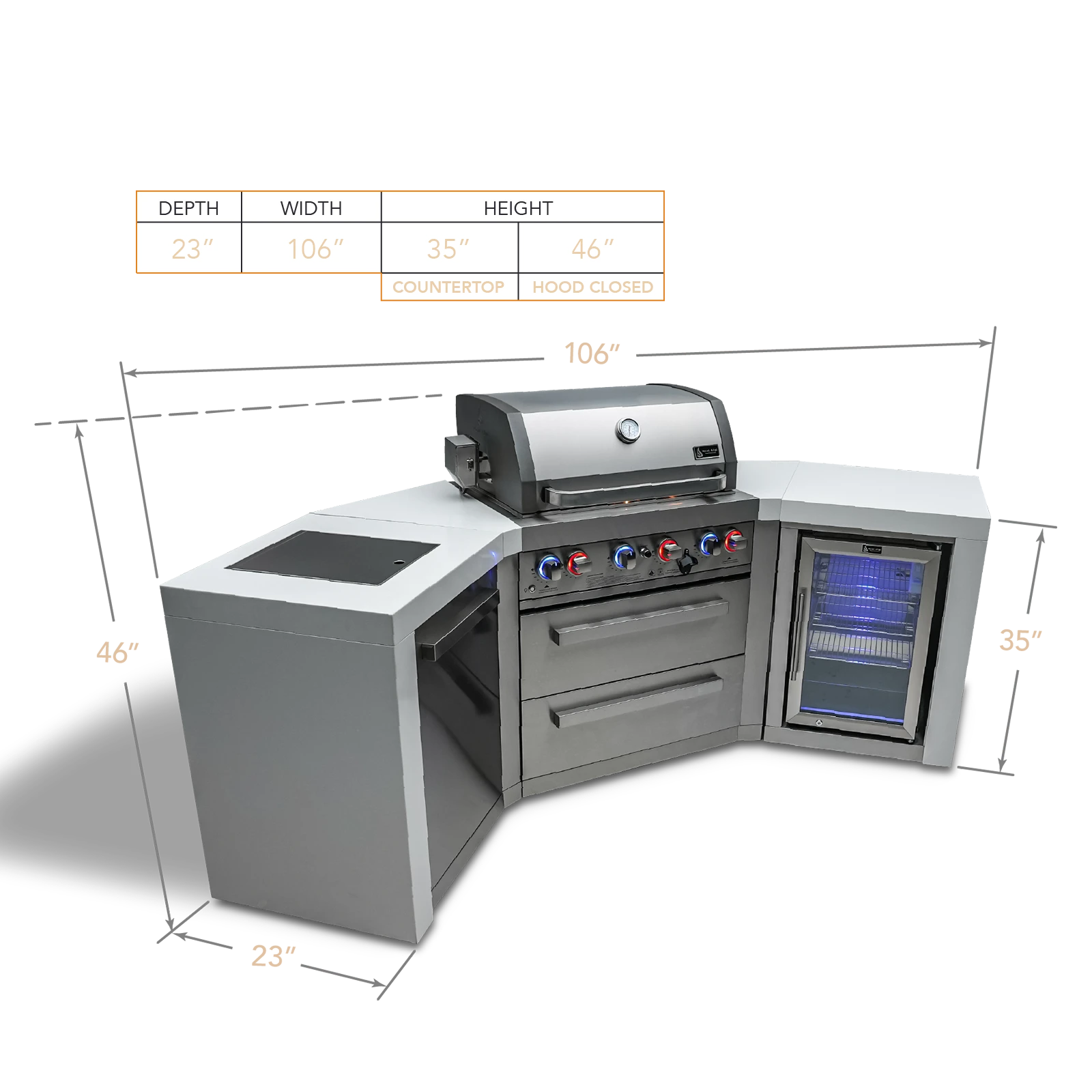 4-burner Deluxe Island With 45-degree Corners And A Fridge Cabinet MAI400D45FC