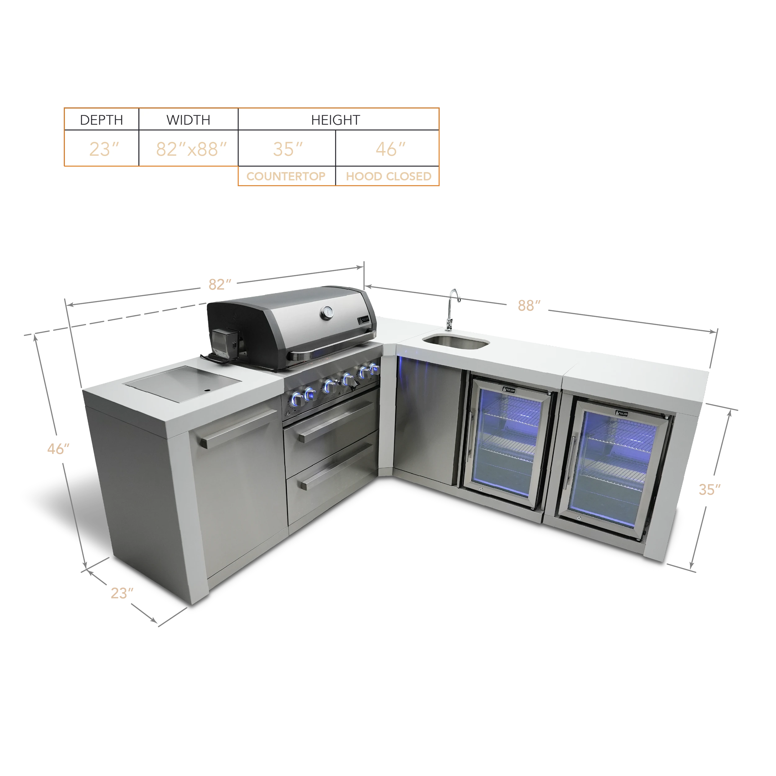 4-burner Deluxe Island With A 90-degree Corner, Beverage Center And Fridge Cabinet MAI400D90BEVFC