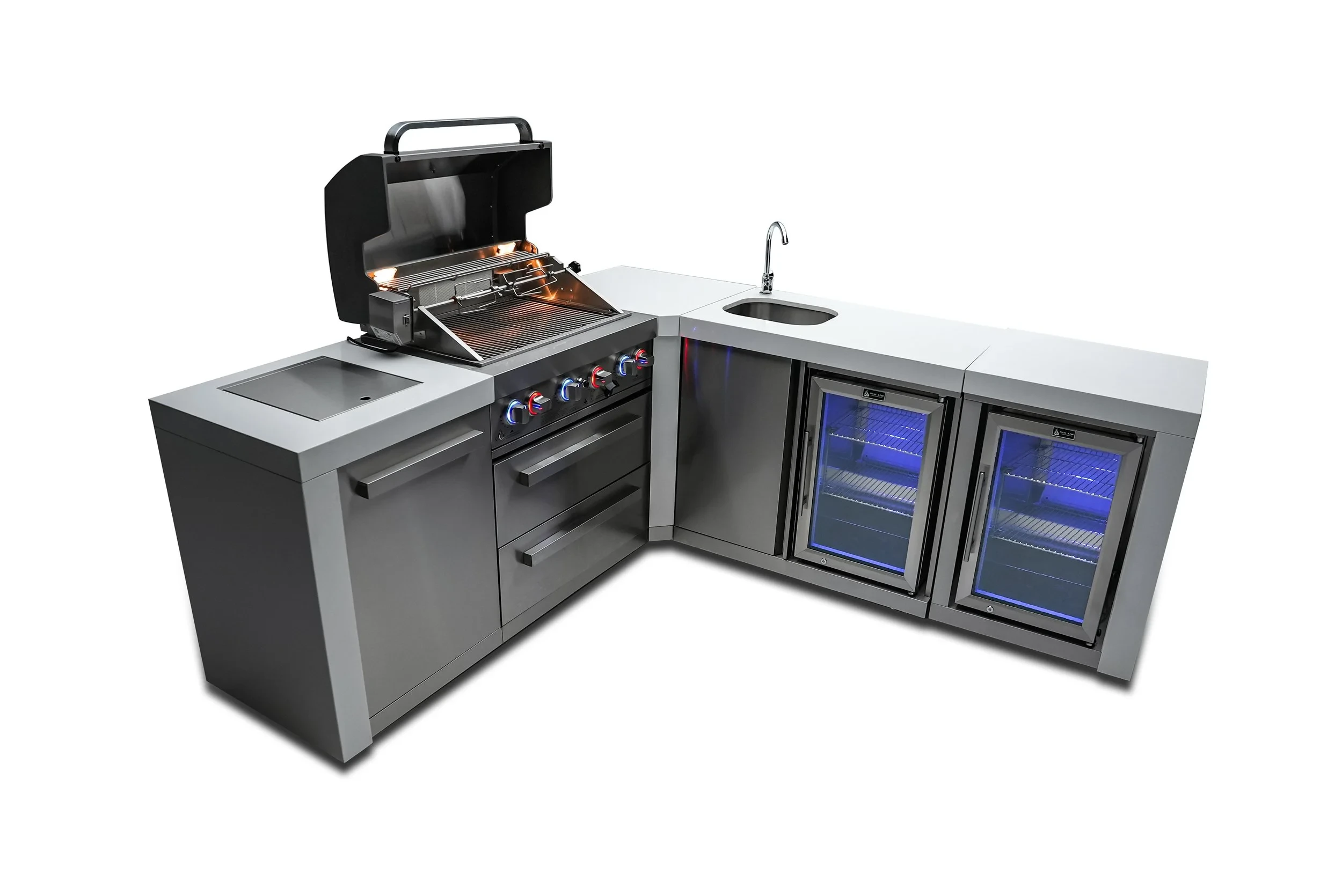 4-burner Deluxe Island With A 90-degree Corner, Beverage Center And Fridge Cabinet MAI400D90BEVFC