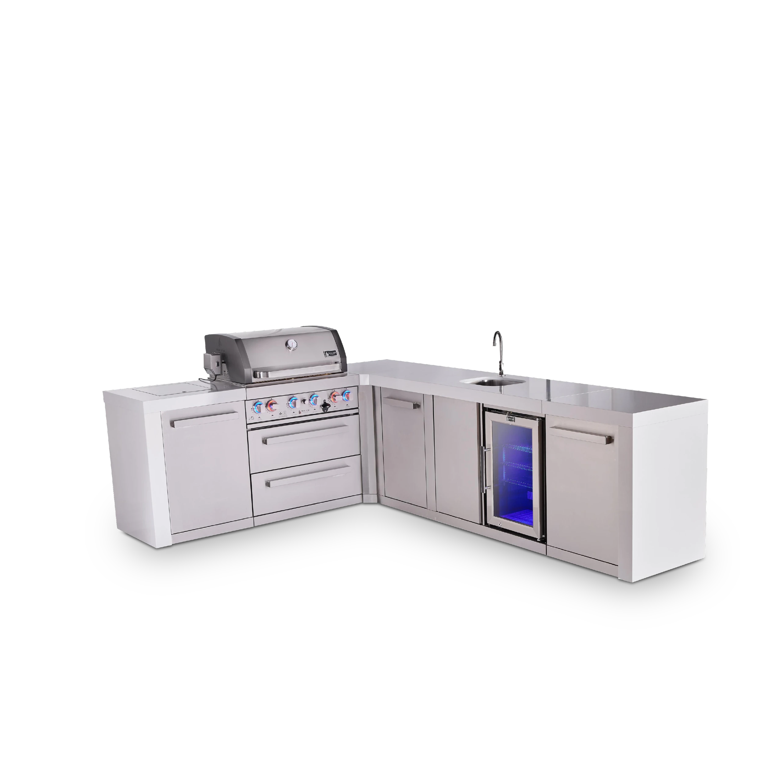 4-burner L-shaped Deluxe Series Outdoor Kitchen Island With Beverage Center And Extra Storage Cabinet Module MAI400D90BEVXL