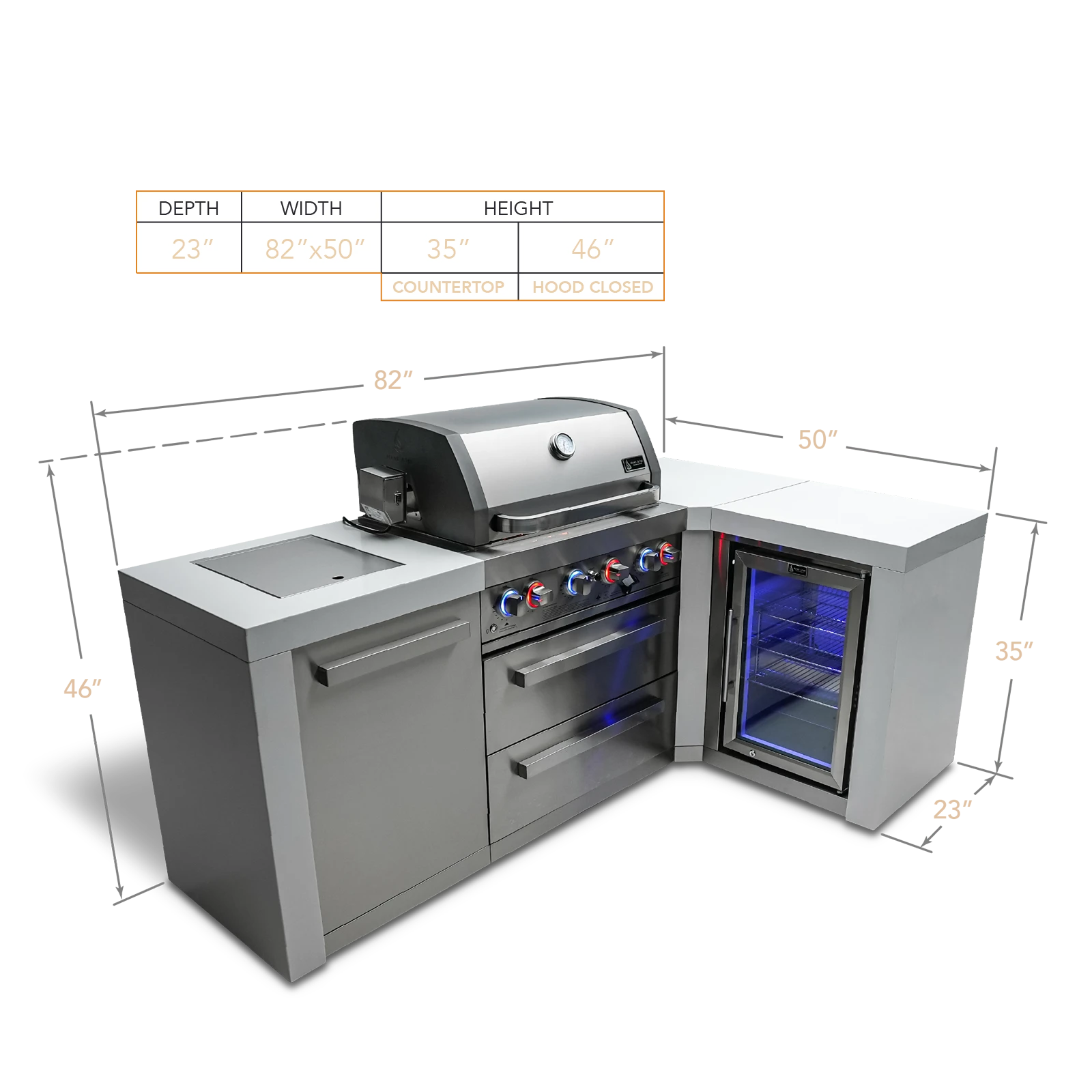 4-burner Deluxe Island With A 90-degree Corner And A Fridge Cabinet MAI400D90FC