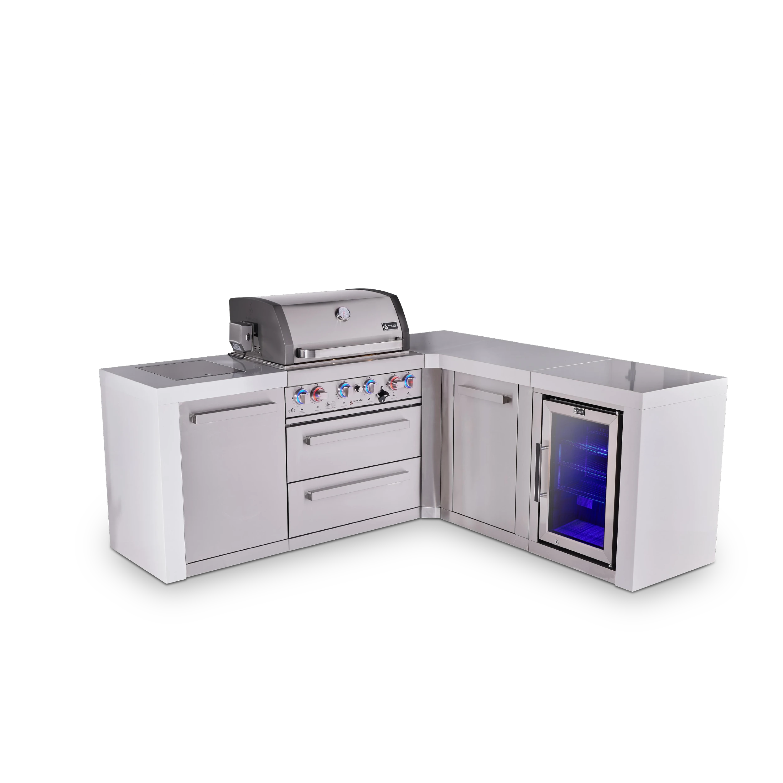 4-burner L-shaped Deluxe Series Outdoor Kitchen Island With Fridge And Extra Storage Cabinet Module MAI400D90FCXL
