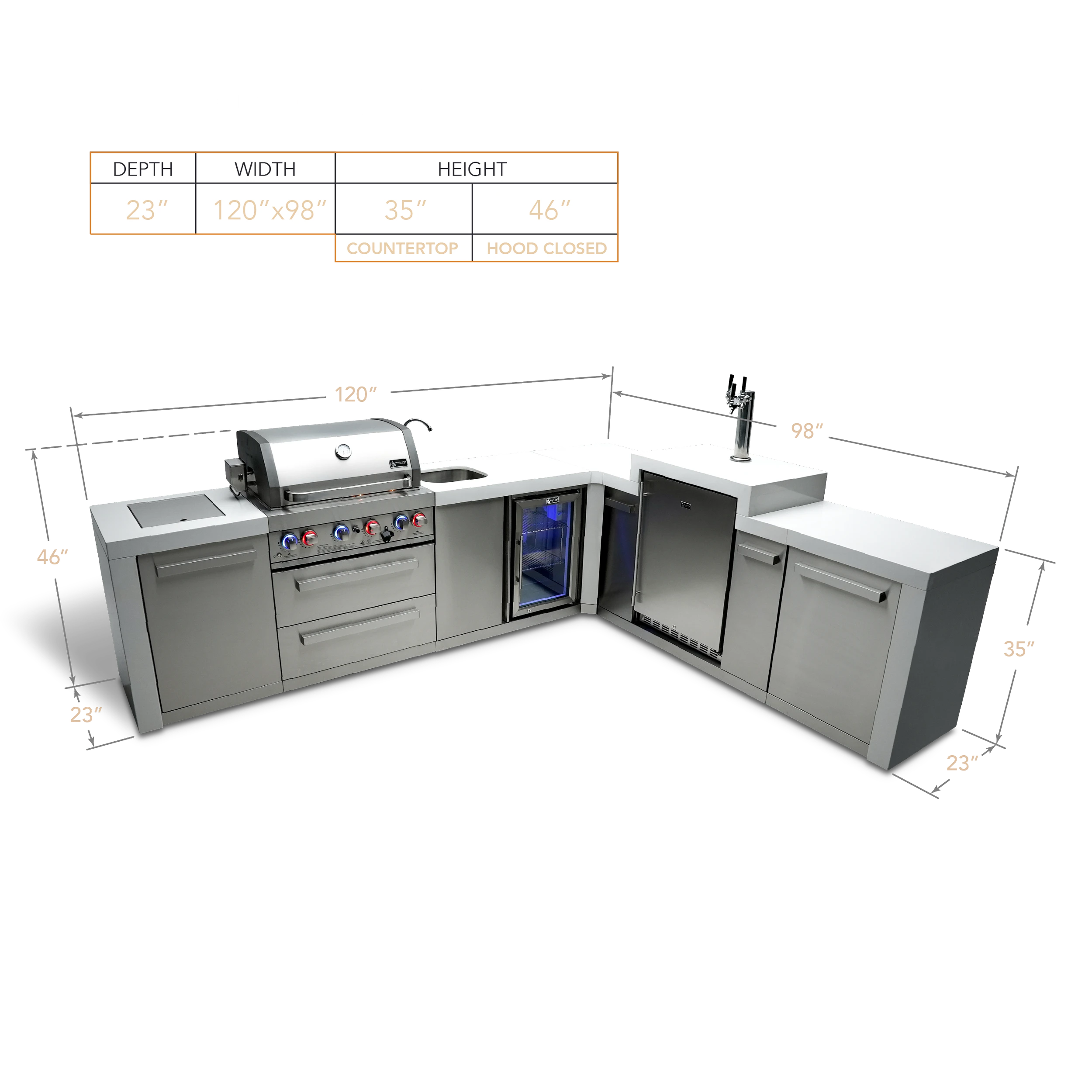 4-burner Deluxe Island With A 90-degree Corner, Kegerator And Beverage Center MAI400D90KEGBEV