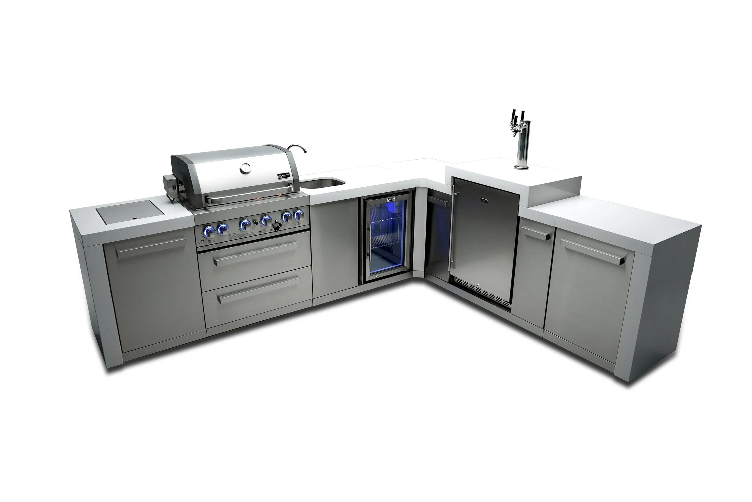 4-burner Deluxe Island With A 90-degree Corner, Kegerator And Beverage Center MAI400D90KEGBEV
