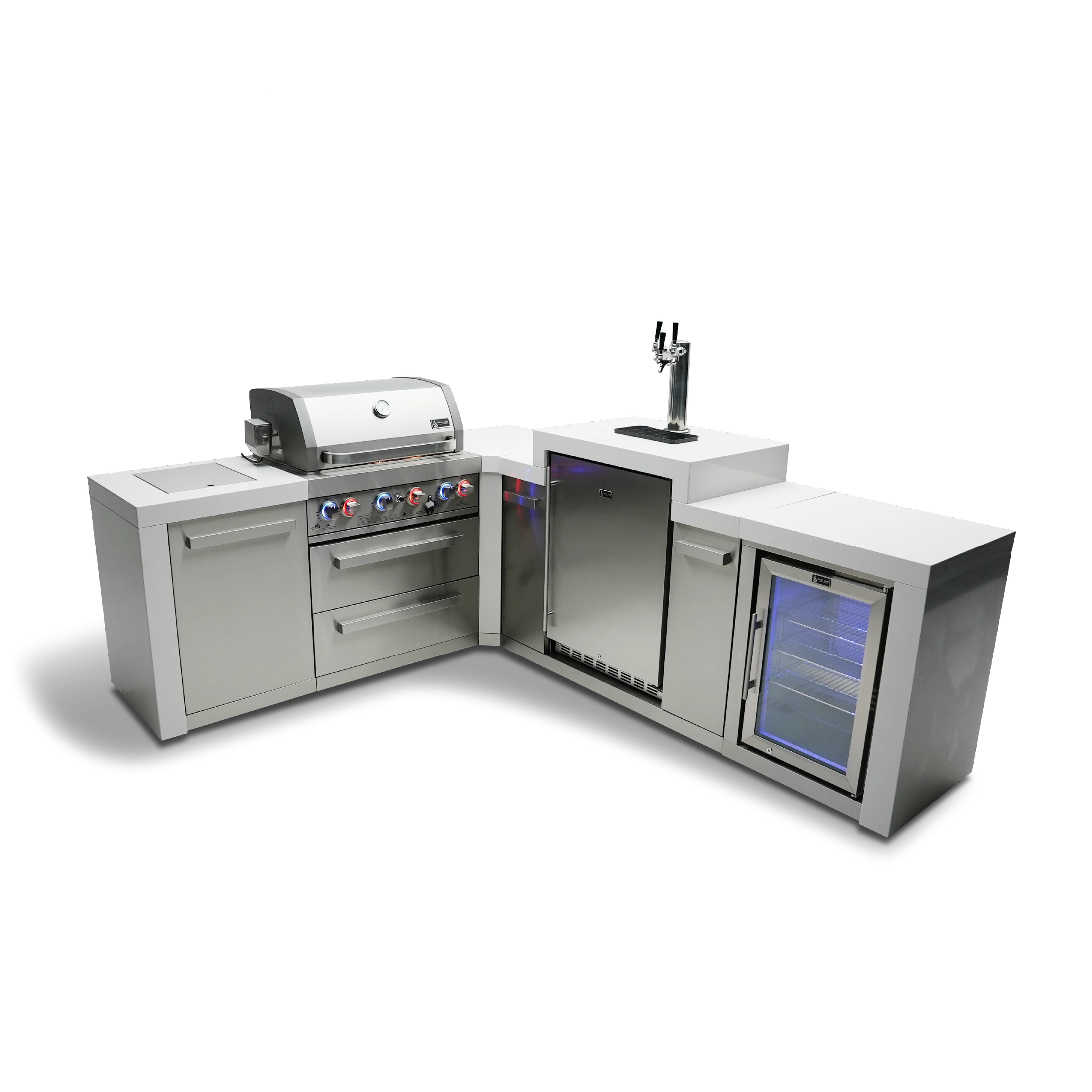 4-burner Deluxe Island With A 90-degree Corner, Kegerator And Fridge Cabinet MAI400D90KEGFC