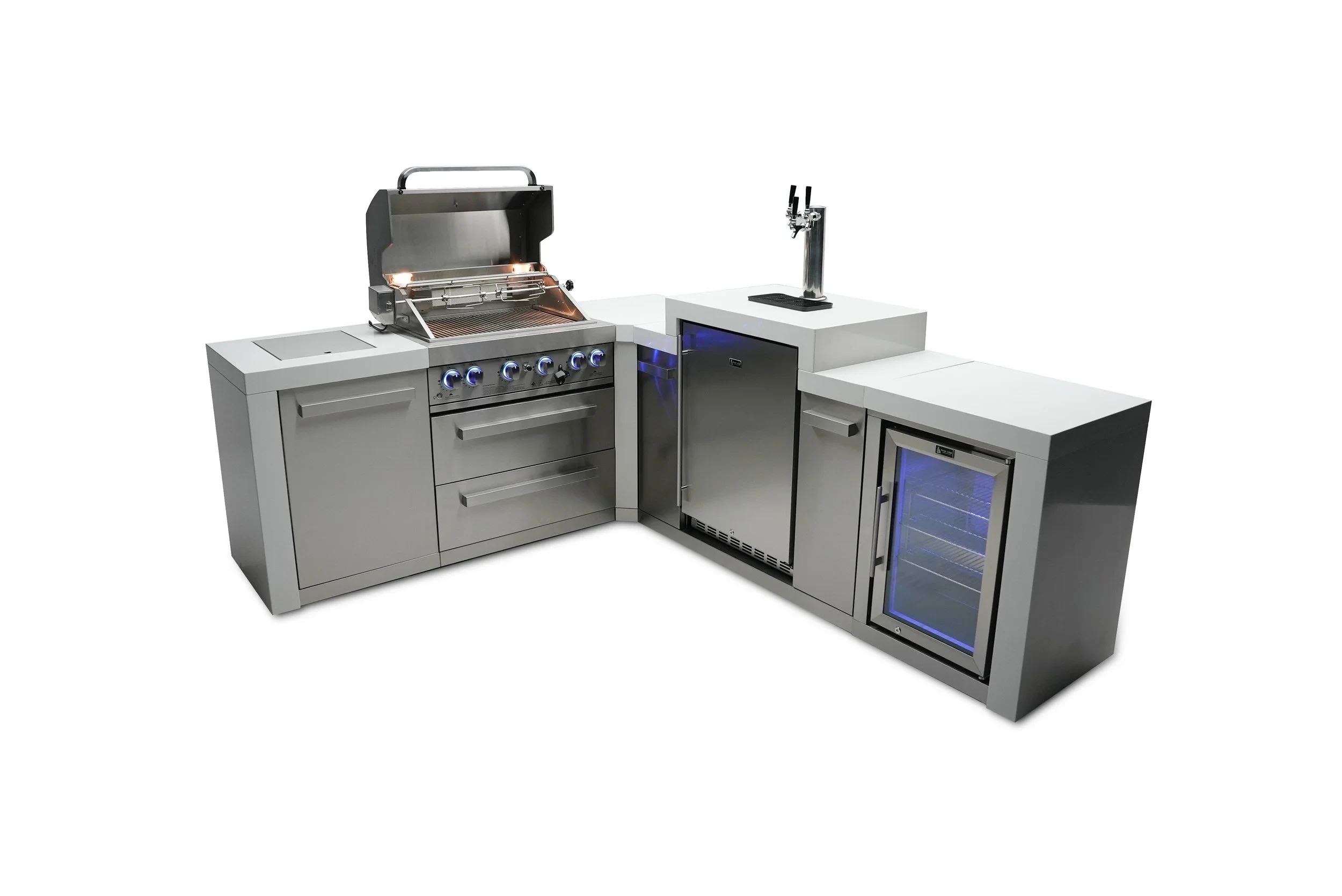 4-burner Deluxe Island With A 90-degree Corner, Kegerator And Fridge Cabinet MAI400D90KEGFC