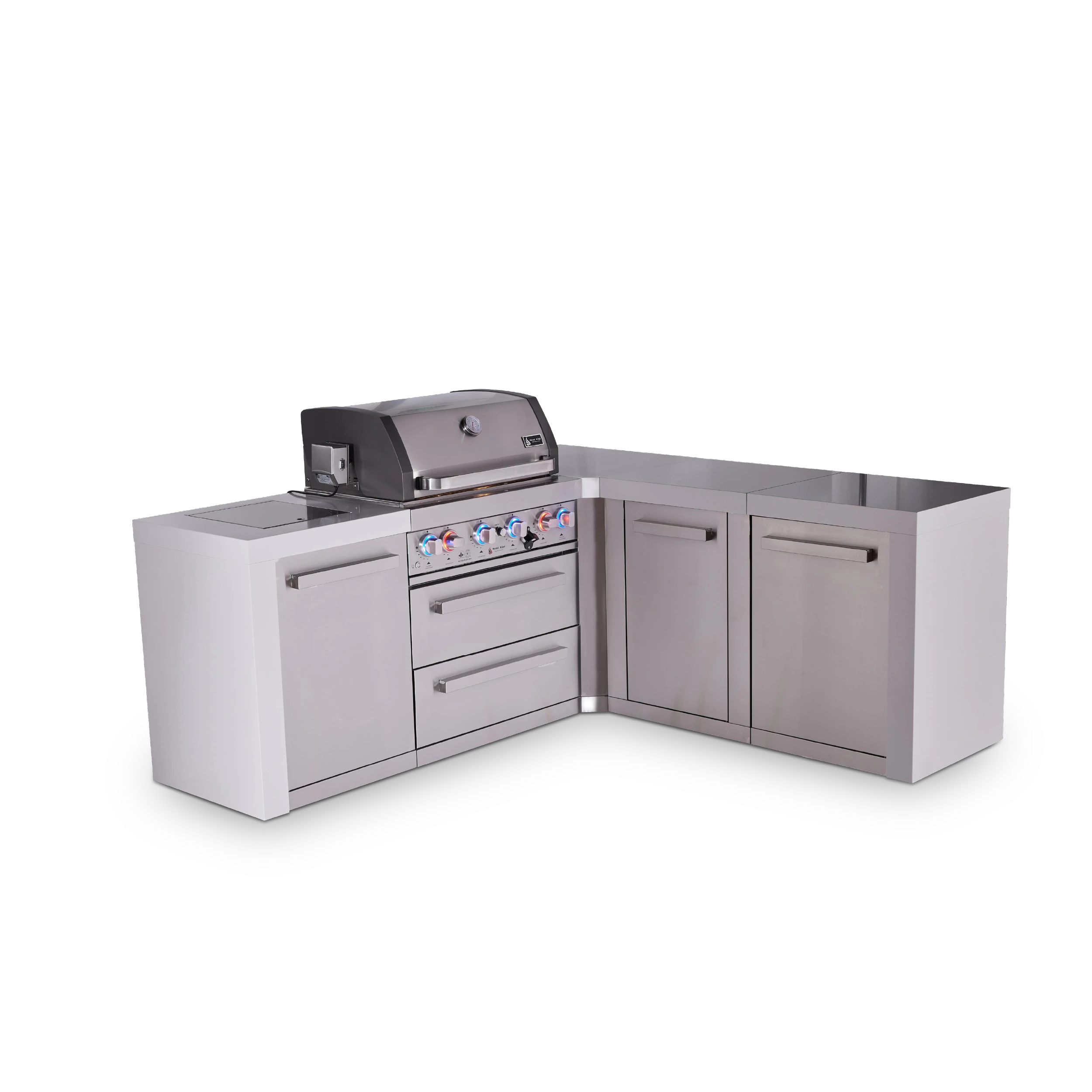 4-burner L-shaped Deluxe Series Outdoor Kitchen Island With Extra Storage Cabinet Module MAI400D90XL