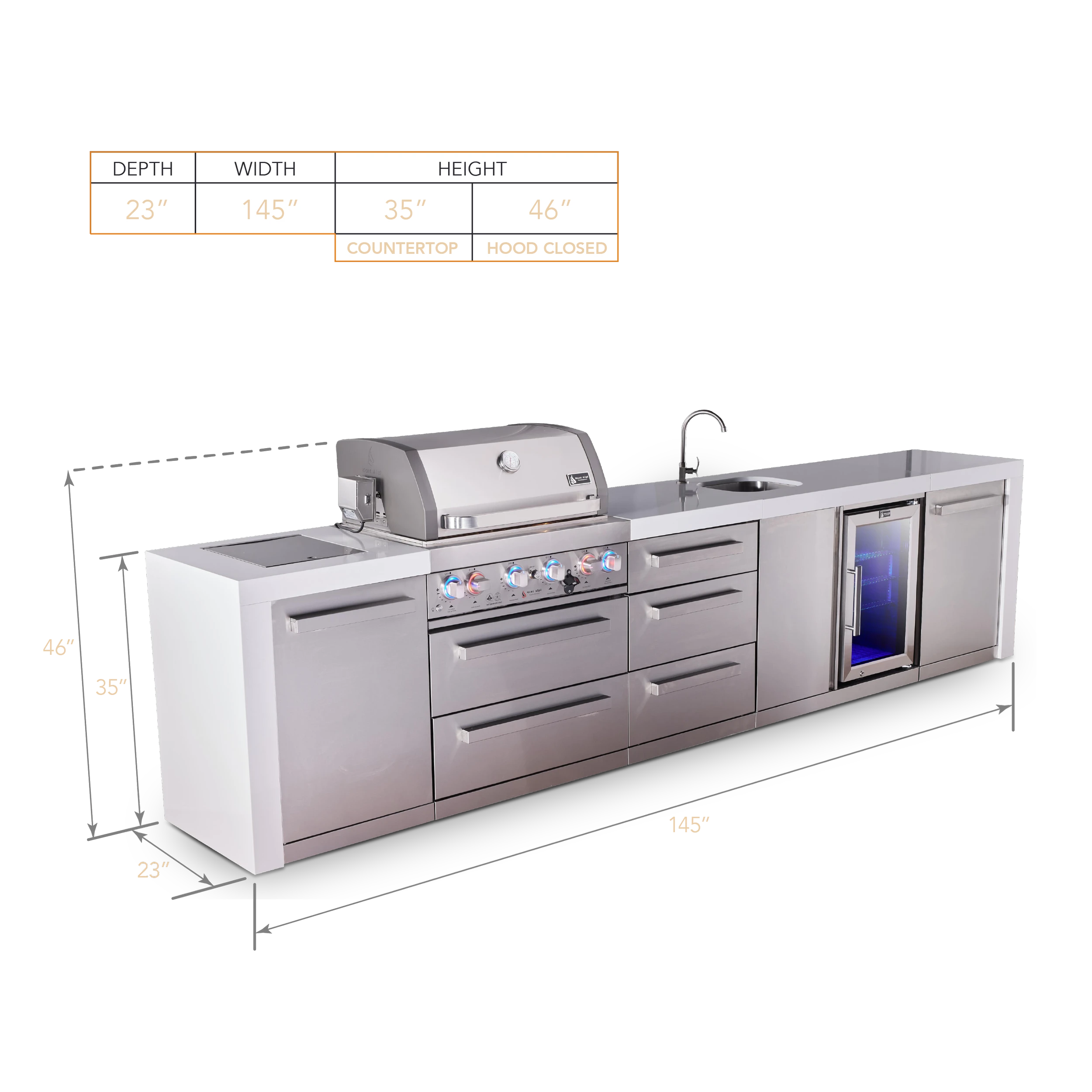 4-burner Deluxe Series Outdoor Kitchen Island With Beverage Center And Extra Storage Drawer Slides MAI400DBEVDR