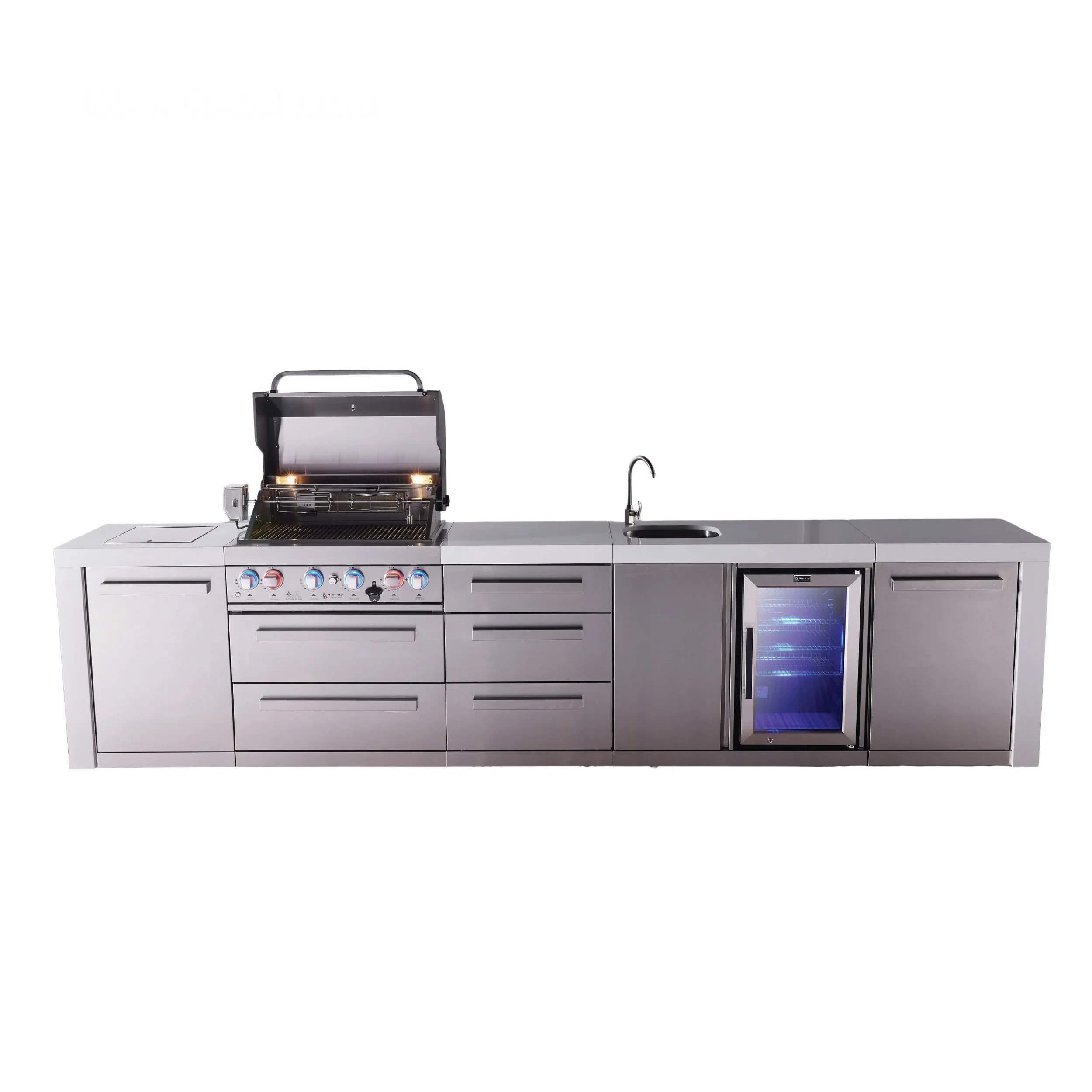 4-burner Deluxe Series Outdoor Kitchen Island With Beverage Center And Extra Storage Drawer Slides MAI400DBEVDR