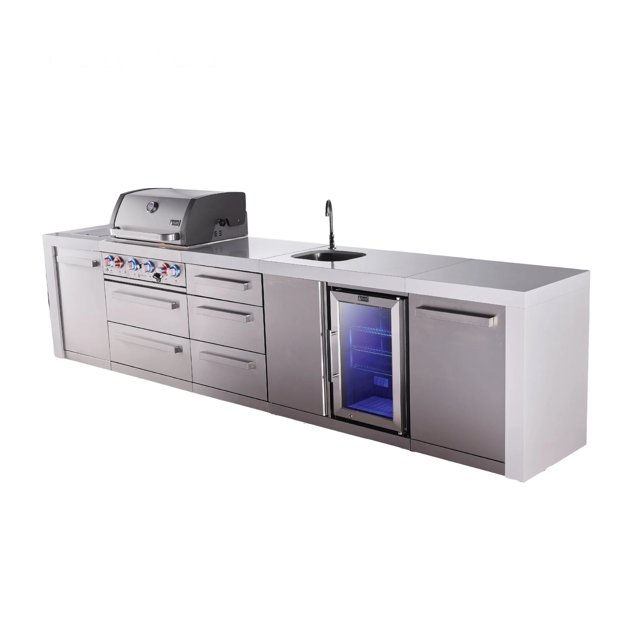 4-burner Deluxe Series Outdoor Kitchen Island With Beverage Center And Extra Storage Drawer Slides MAI400DBEVDR