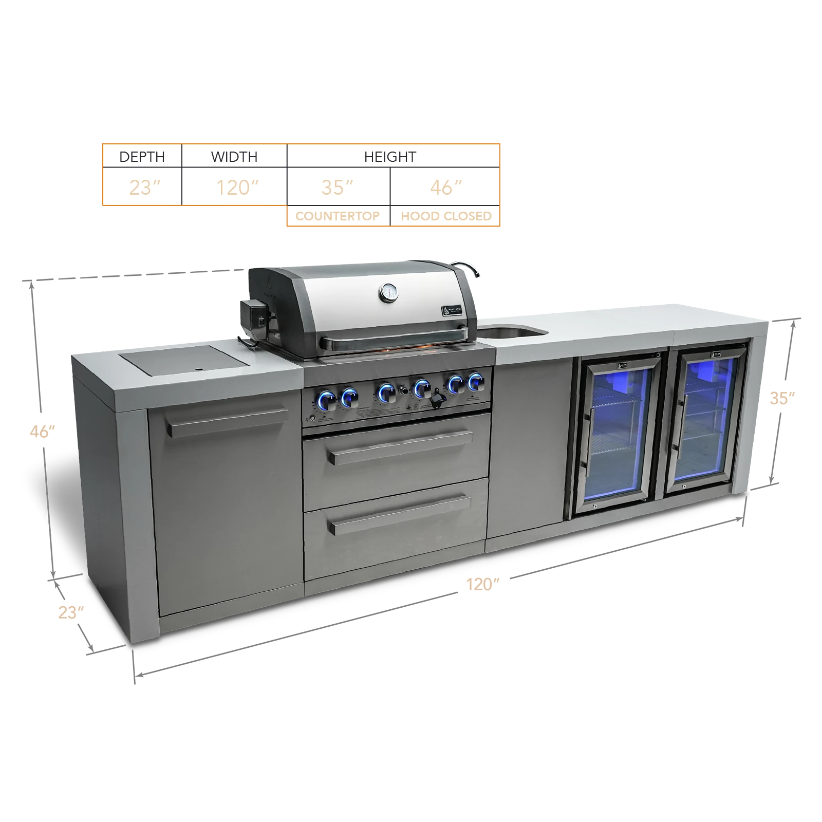 4-burner Deluxe Island With A Beverage Center And Fridge Cabinet MAI400DBEVFC